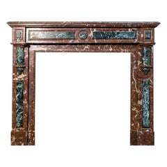 Antique Louis XVI Rouge Griotte and Vert Marble Fireplace Mantel