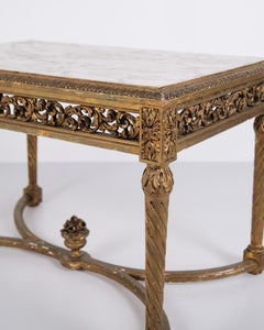 Antique Louis XVI Salon Table With Marble Top & Gilded Wood From 1850s