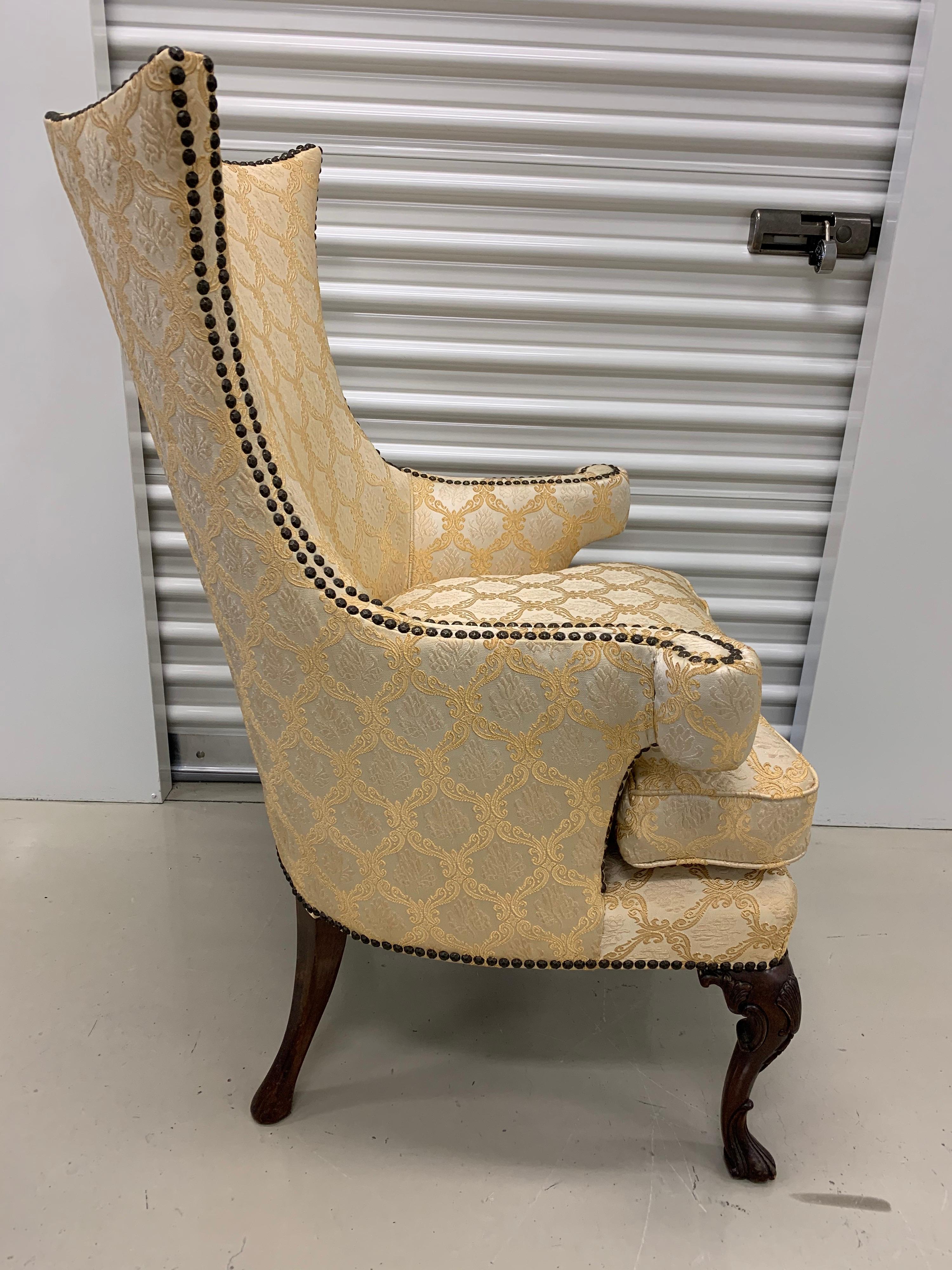 Antique Louis XVI Sculptural Nailhead Wingback Chair Armchair 10