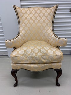 Antique Louis XVI Sculptural Nailhead Wingback Chair Armchair