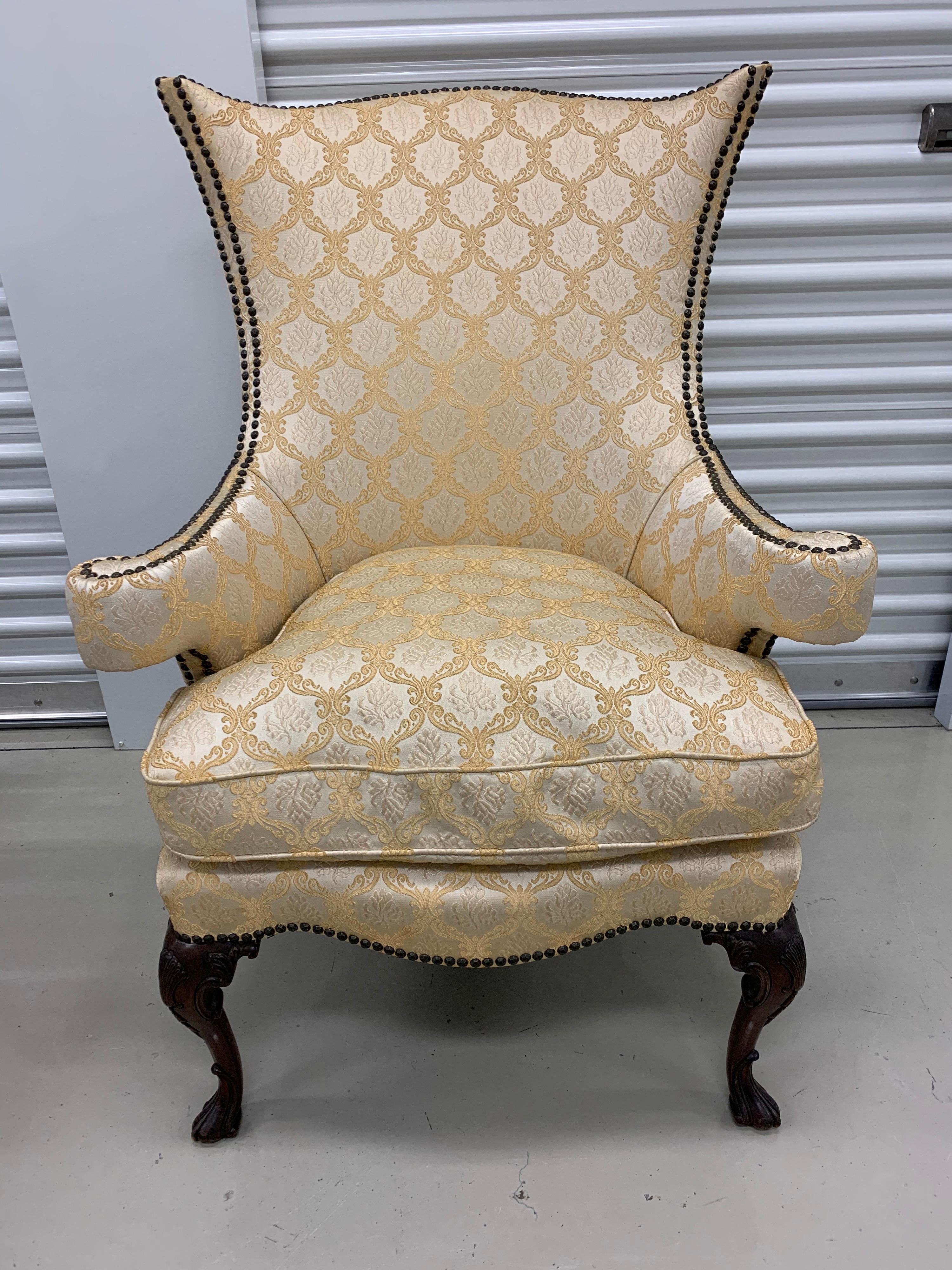 Antique Louis XVI Sculptural Nailhead Wingback Chair Armchair In Good Condition In West Hartford, CT