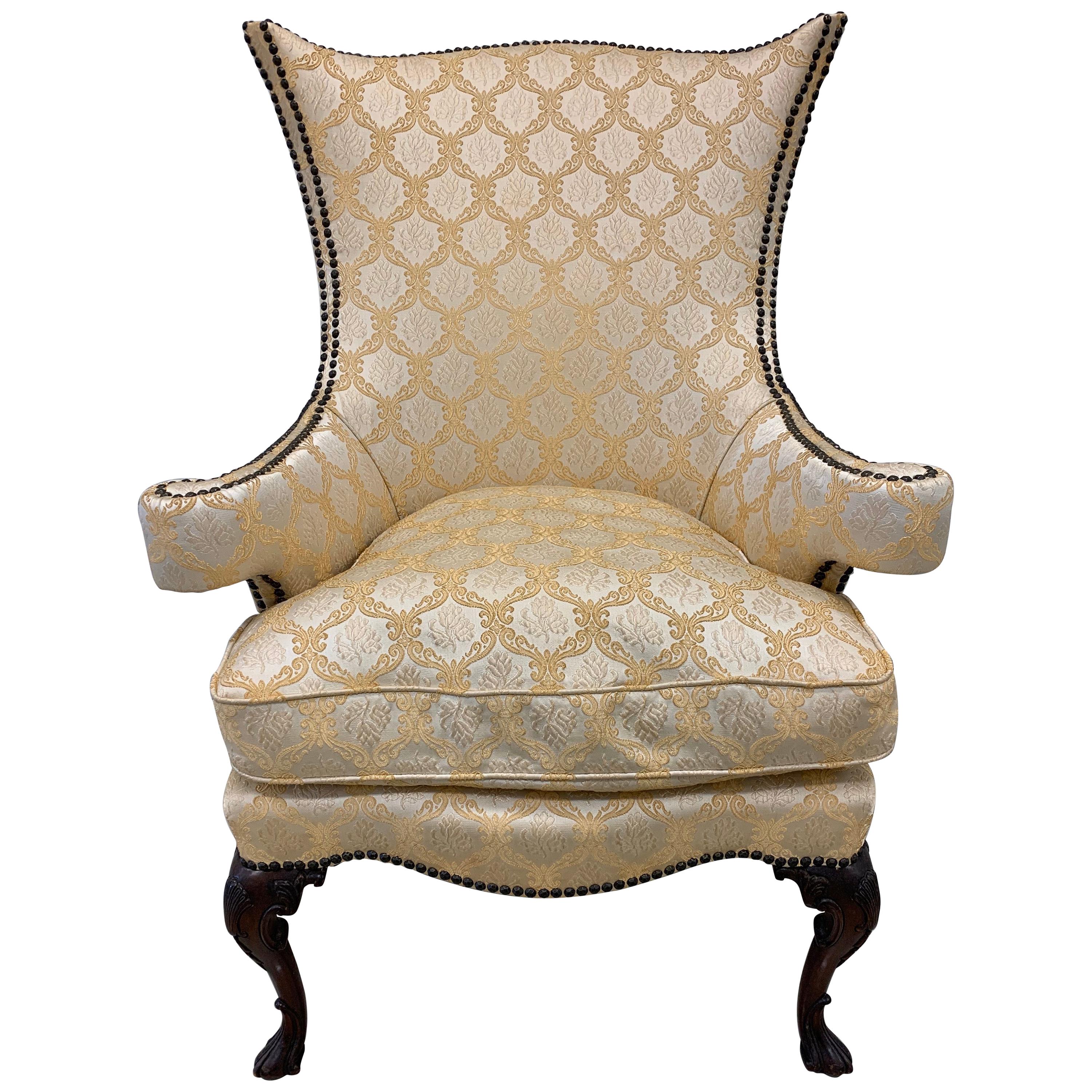 Antique Louis XVI Sculptural Nailhead Wingback Chair Armchair