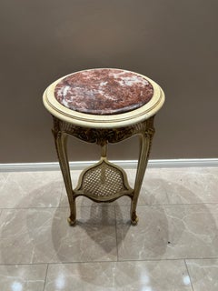 Antique Louis XVI Style Side Table – Marble Top, Hand-Carved, Elegant Design