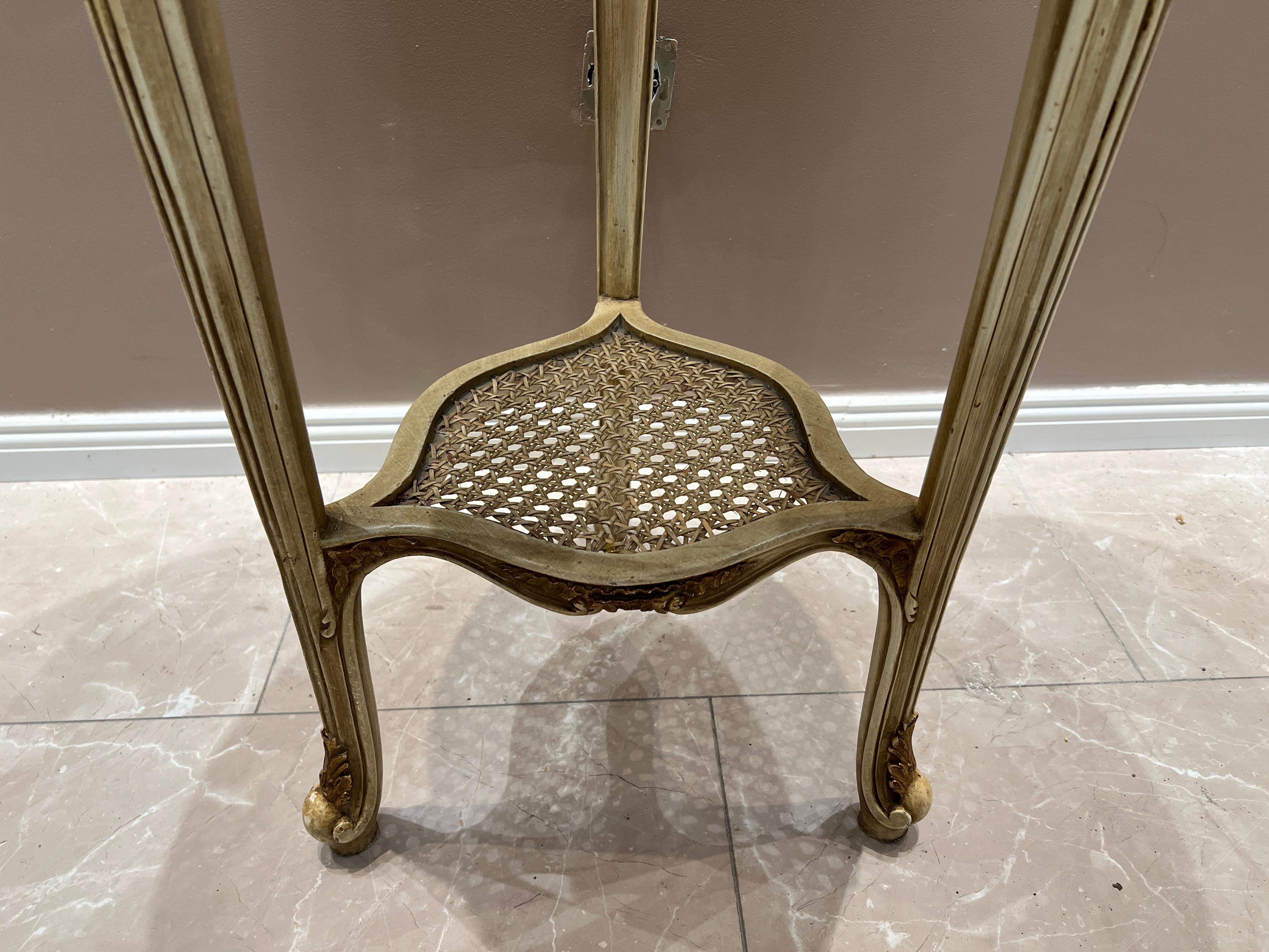 Wood Antique Louis XVI Side Table – Marble Top, Hand-Carved, Elegant Design For Sale