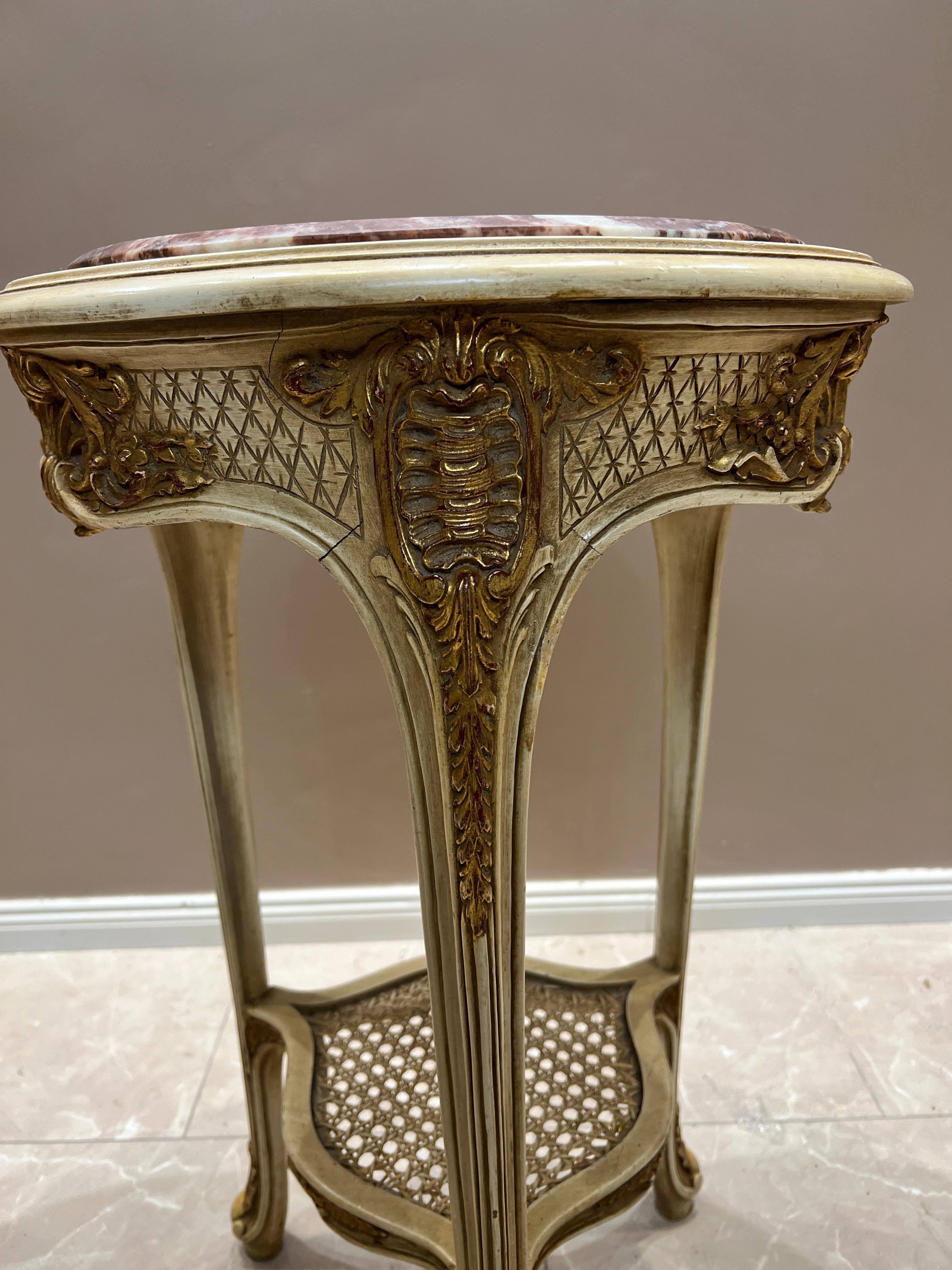 Antique Louis XVI Side Table – Marble Top, Hand-Carved, Elegant Design For Sale 2