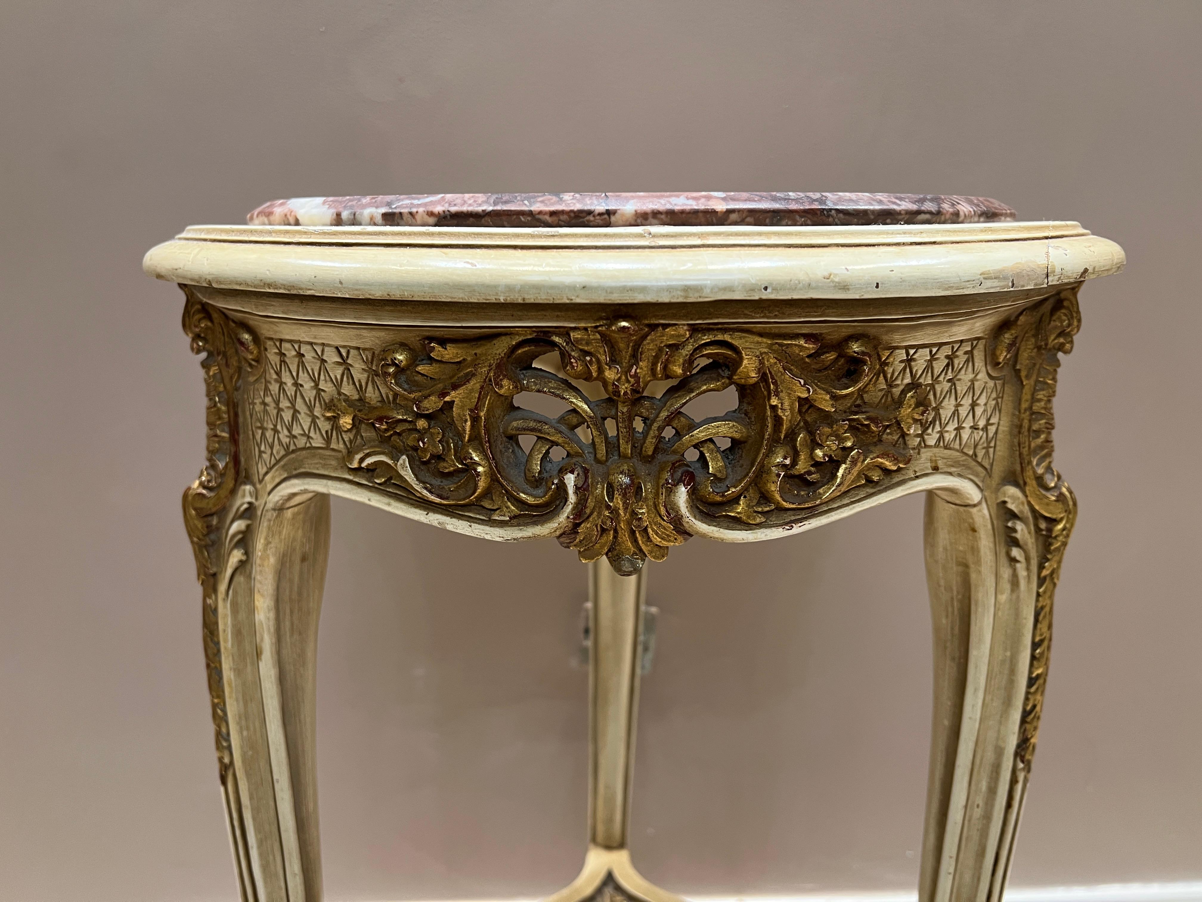Antique Louis XVI Side Table – Marble Top, Hand-Carved, Elegant Design For Sale 3
