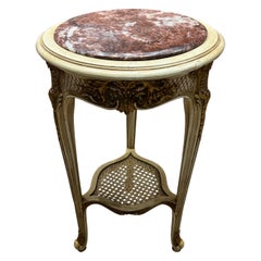 Antique Louis XVI Side Table – Marble Top, Hand-Carved, Elegant Design