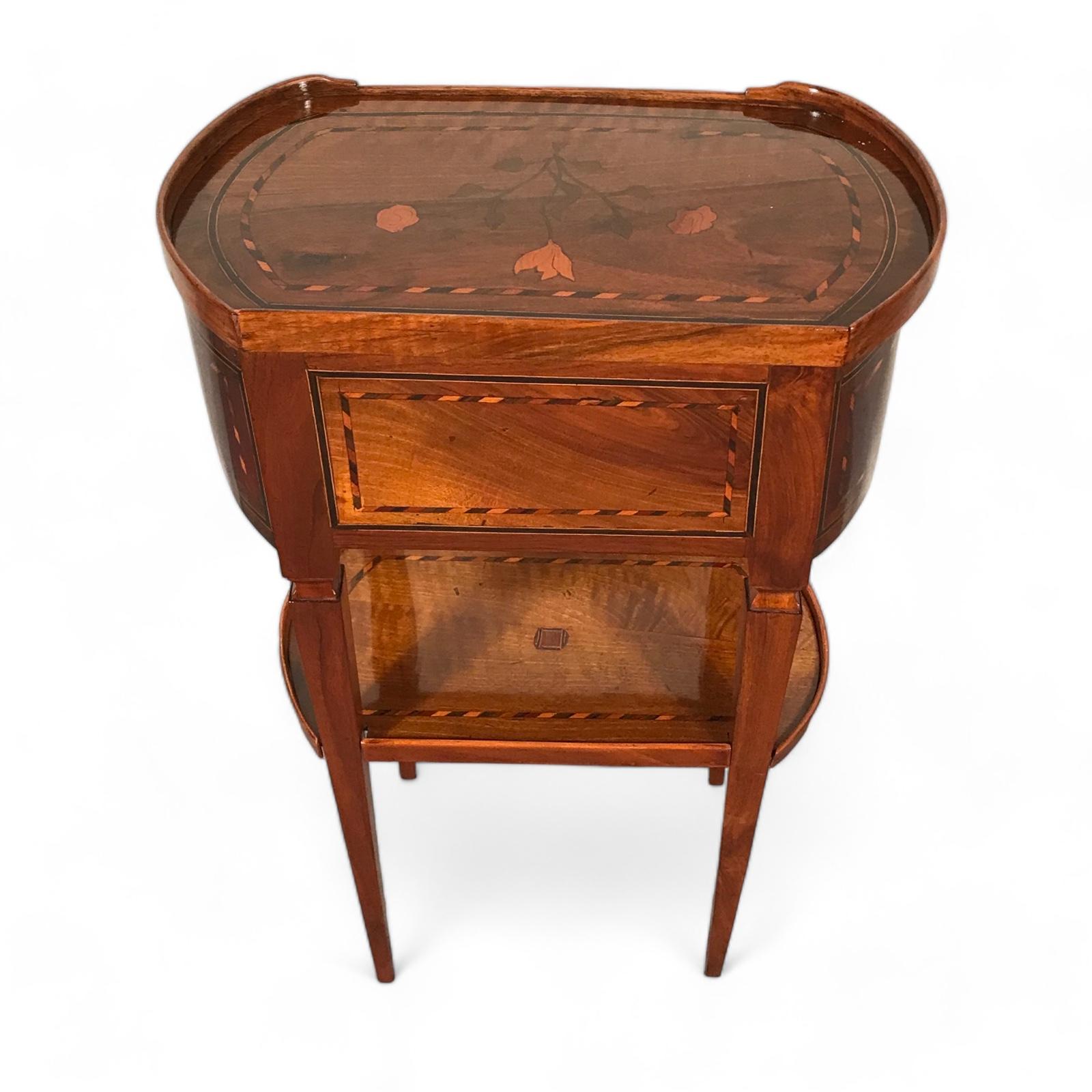 Elm Antique Louis XVI Side Table with Walnut Veneer and Marquetry Detailing For Sale