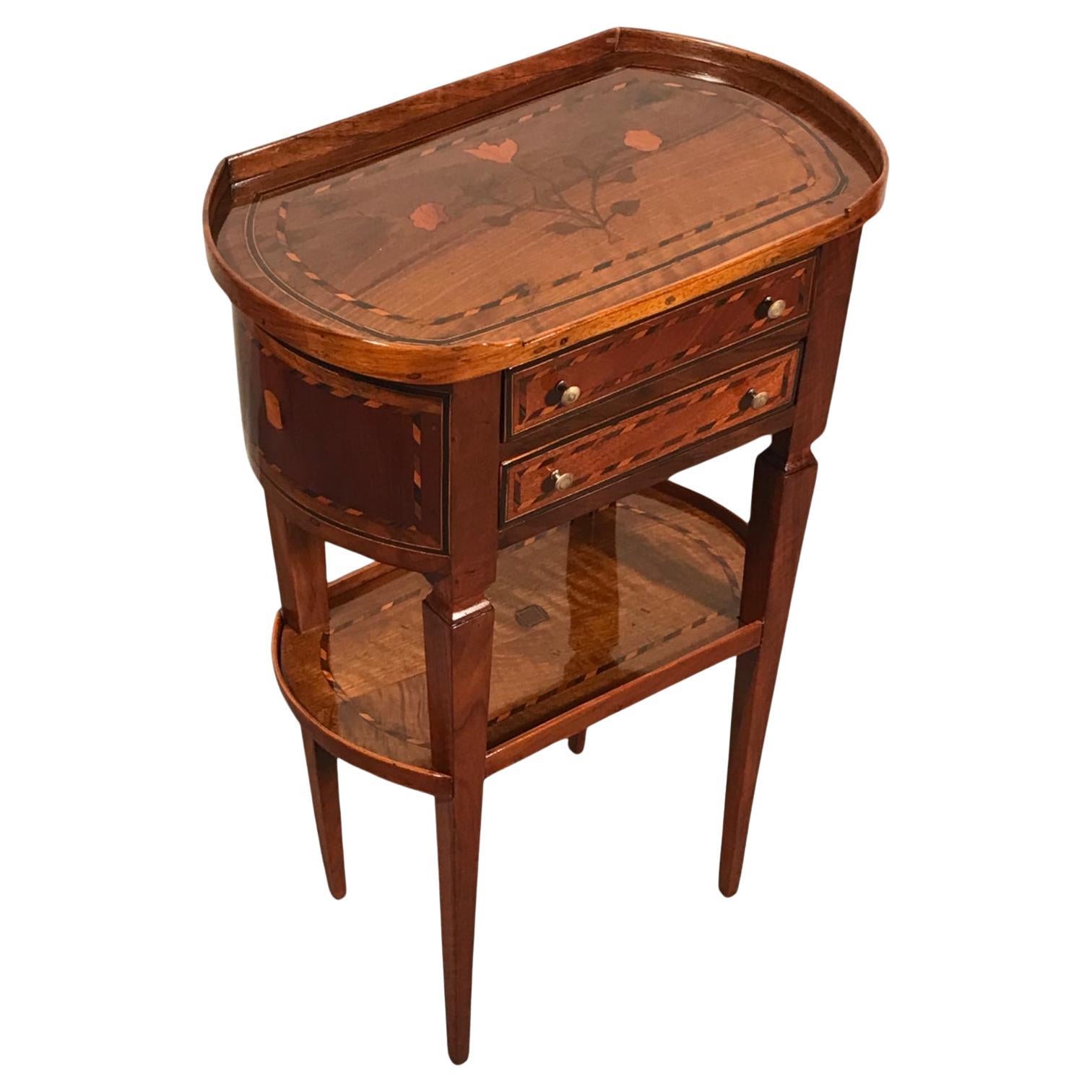 Antique Louis XVI Side Table with Walnut Veneer and Marquetry Detailing