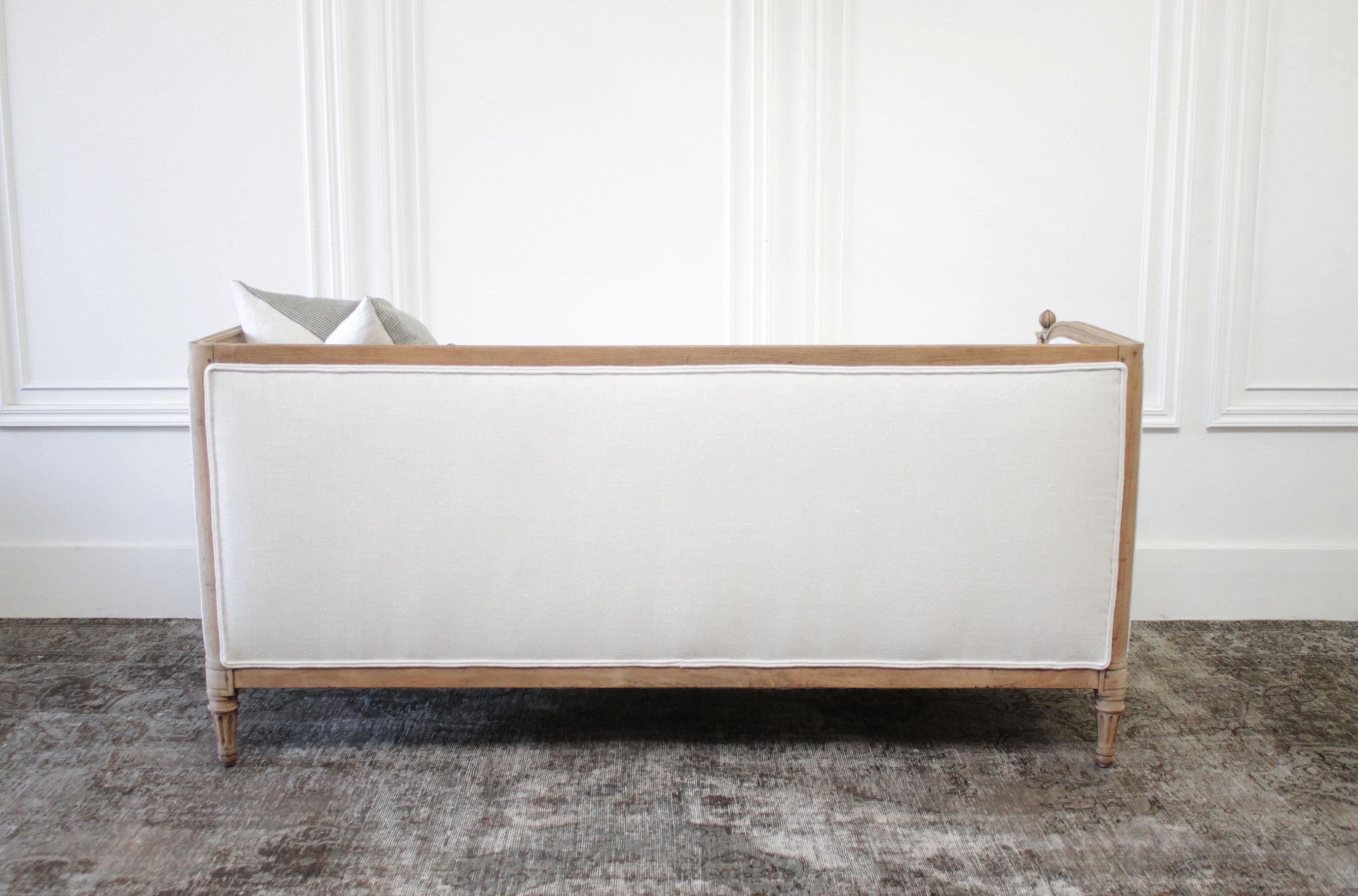 Antique Louis XVI Sofa Bleached Oak and Natural Linen 4