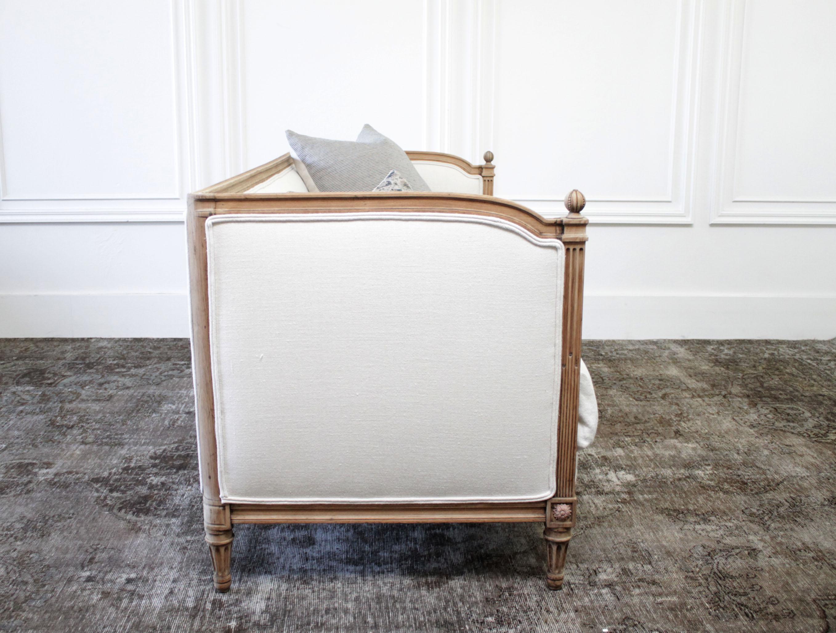 Antique Louis XVI Sofa Bleached Oak and Natural Linen 5