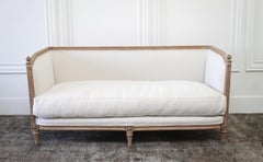 Antique Louis XVI Sofa Bleached Oak and Natural Linen