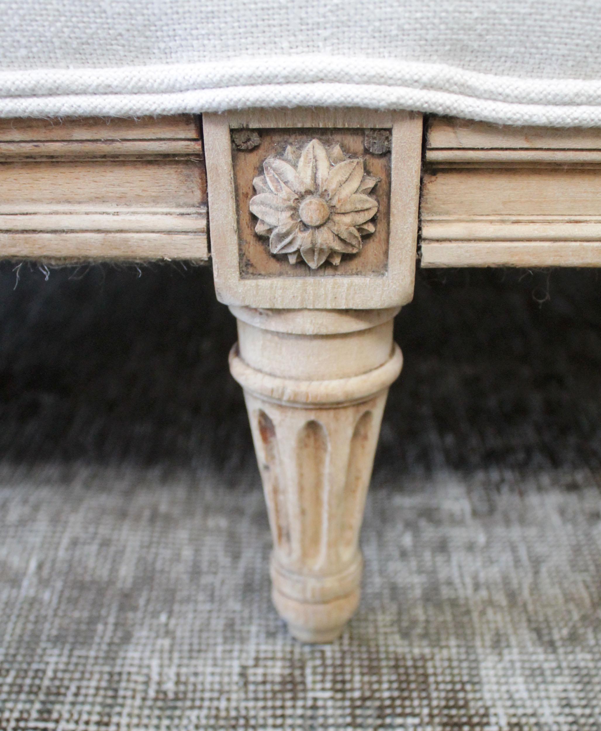 Antique Louis XVI Sofa Bleached Oak and Natural Linen In Good Condition In Old Town Orange, CA