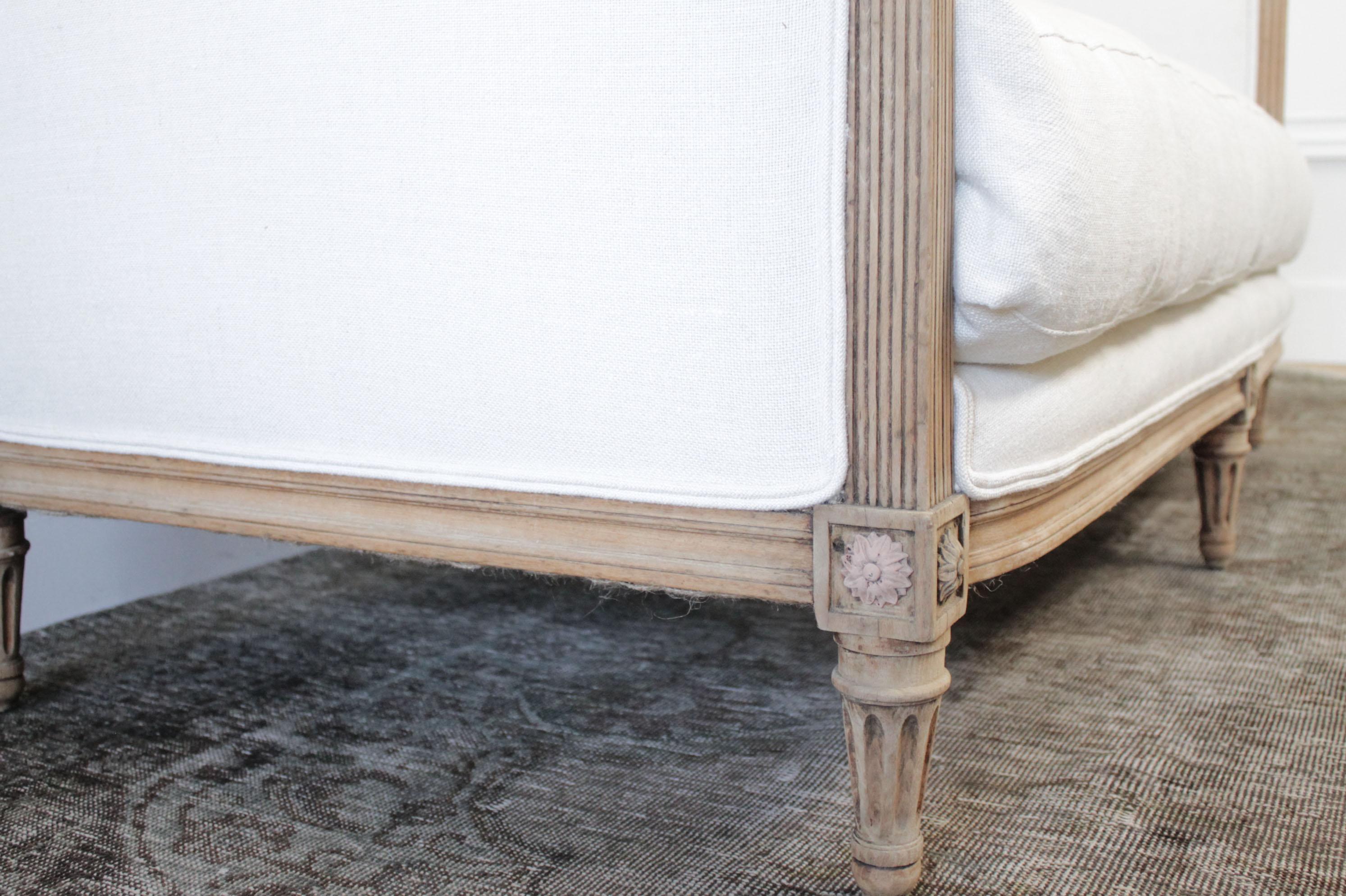 19th Century Antique Louis XVI Sofa Bleached Oak and Natural Linen