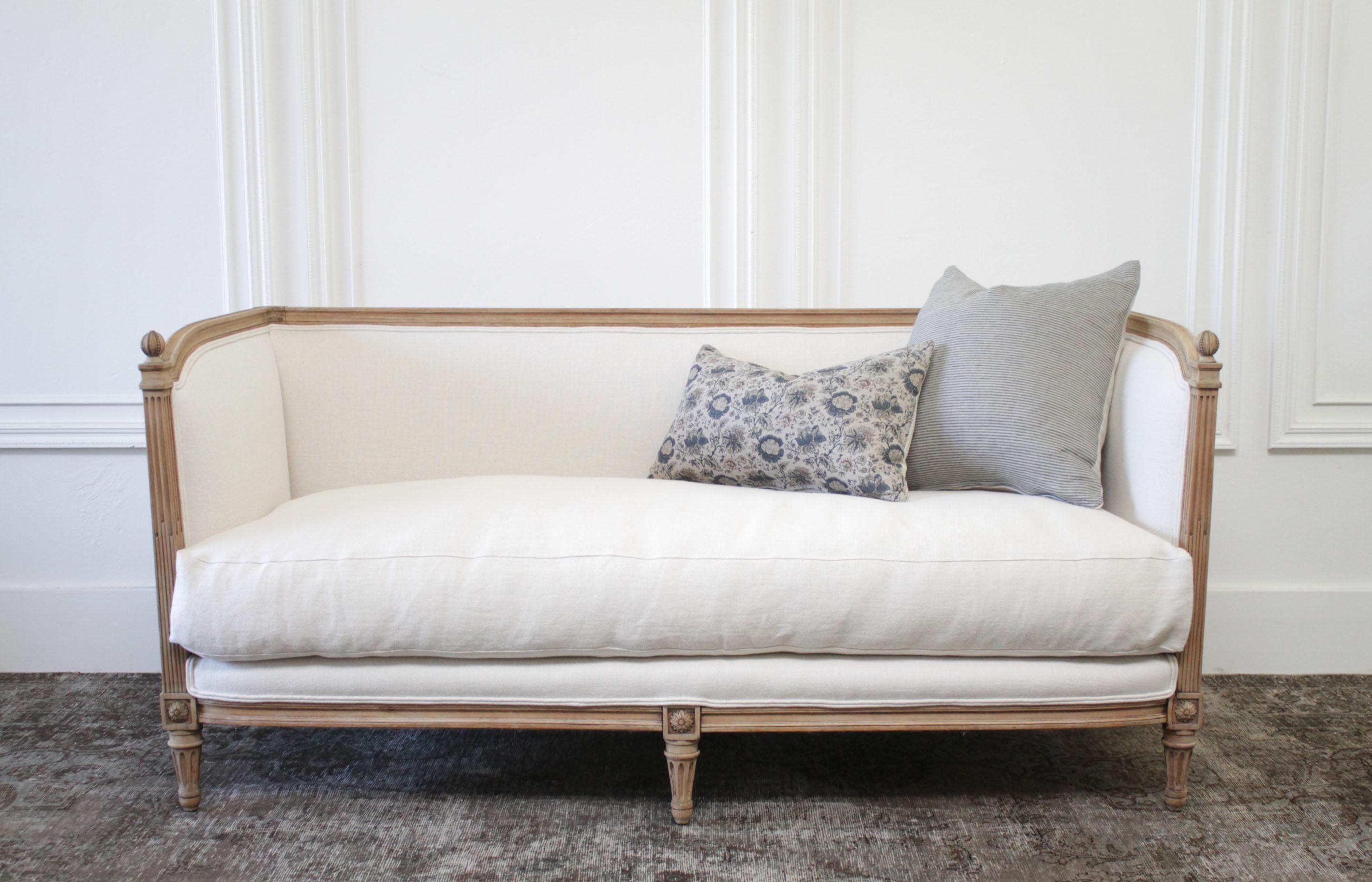 Antique Louis XVI Sofa Bleached Oak and Natural Linen 1