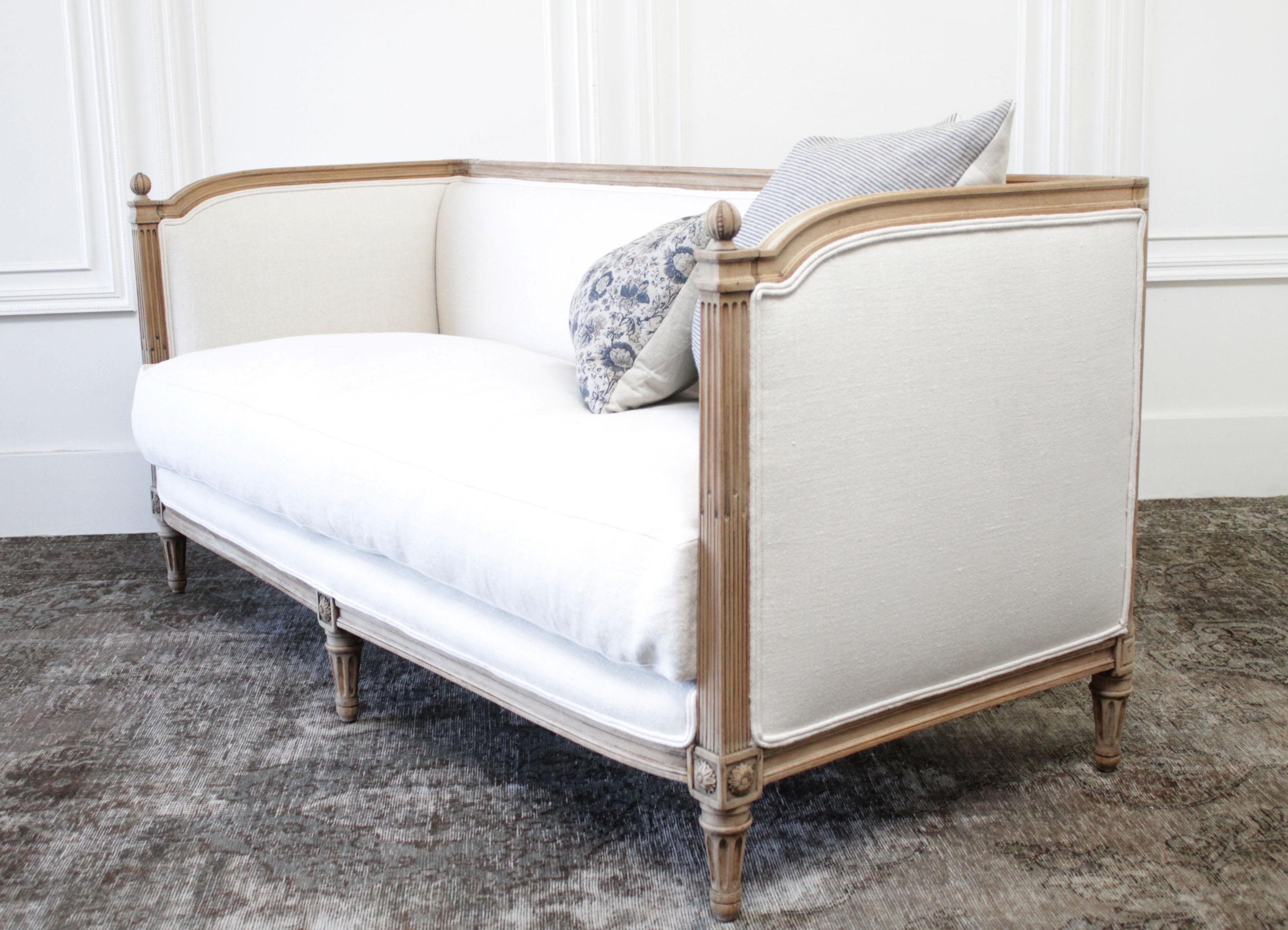 Antique Louis XVI Sofa Bleached Oak and Natural Linen 2