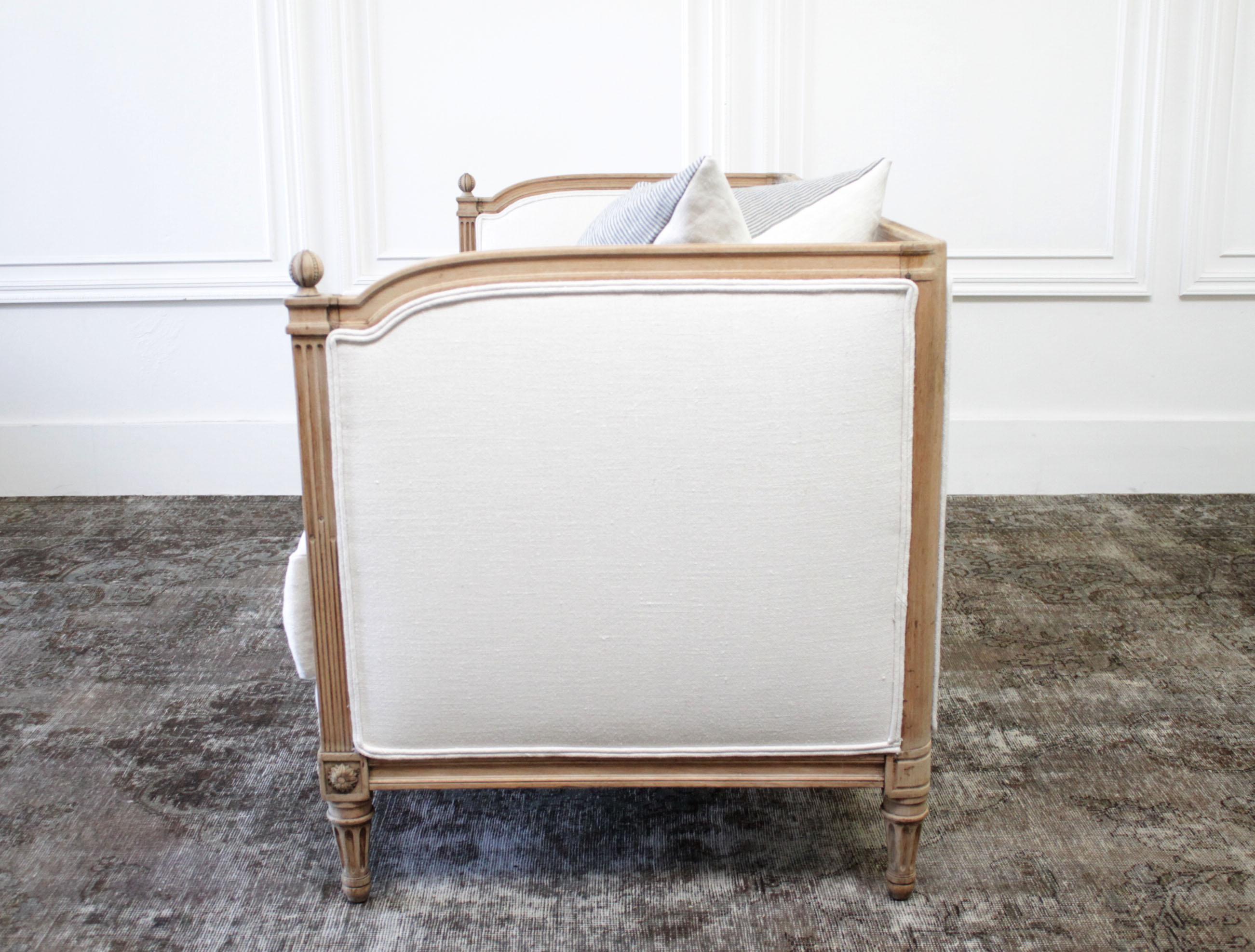 Antique Louis XVI Sofa Bleached Oak and Natural Linen 3