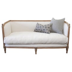 Antique Louis XVI Sofa Bleached Oak and Natural Linen