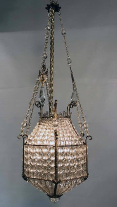 Antique Louis XVI Style Beaded Crystal Lantern Fixture