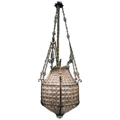 Antique Louis XVI Style Beaded Crystal Lantern Fixture