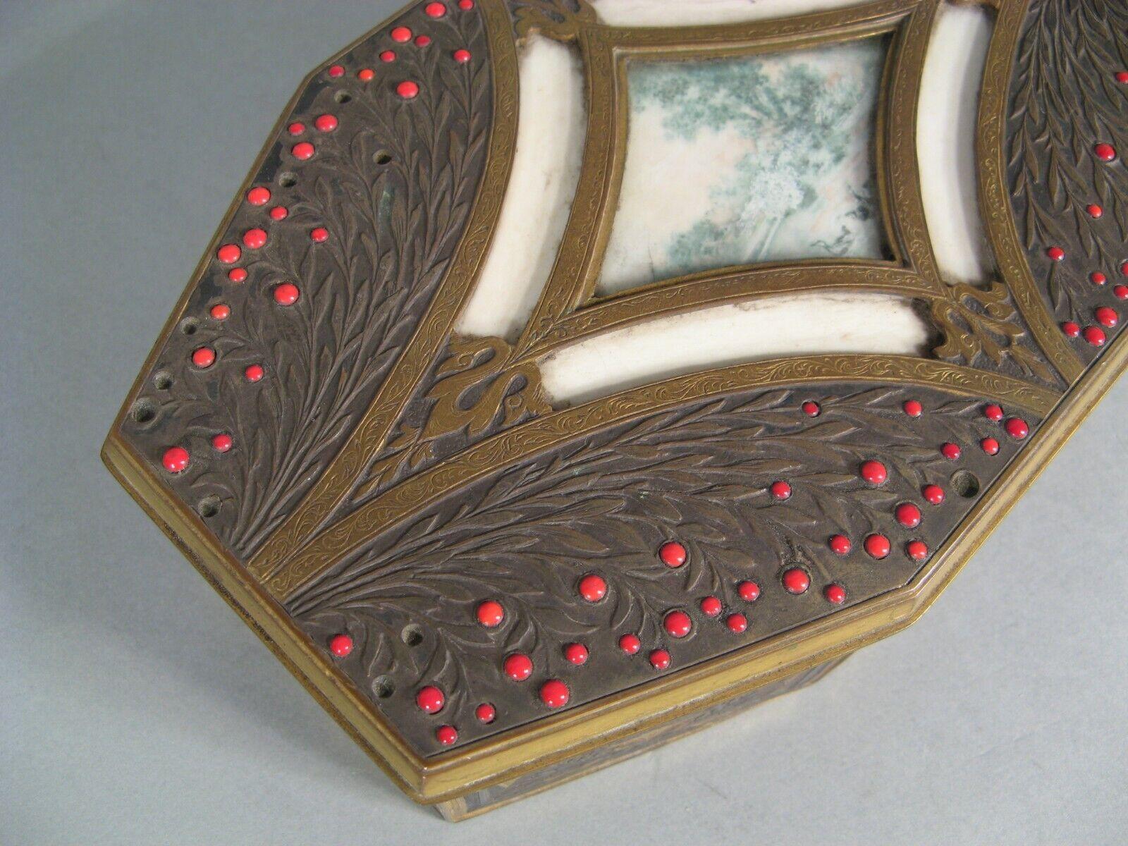 Antique Louis XVI Style Brass Jewelry Box with Holly Decoration - 1Y134 4