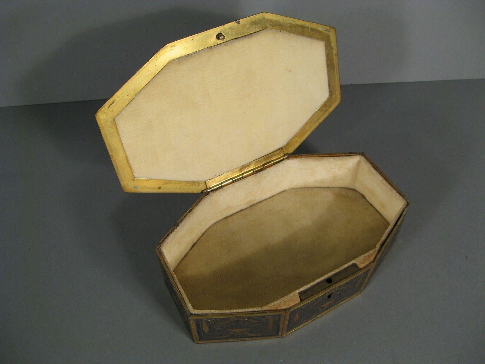 Empire Antique Louis XVI Style Brass Jewelry Box with Holly Decoration - 1Y134