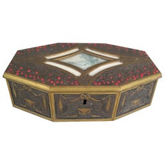 Antique Louis XVI Style Brass Jewelry Box with Holly Decoration - 1Y134