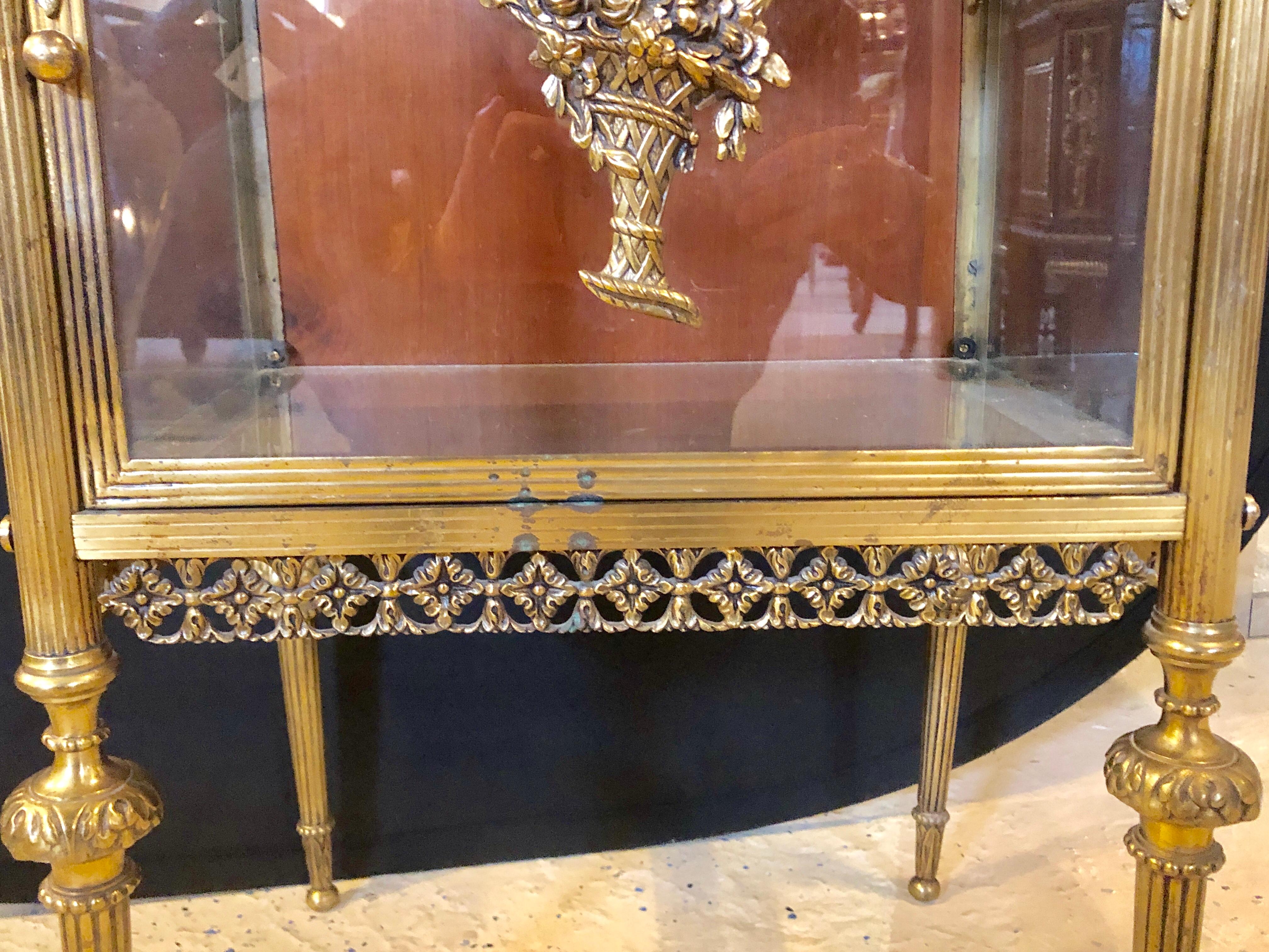 Antique Louis XVI Style Bronze / Glass Vitrine Cabinet or Nightstand 8