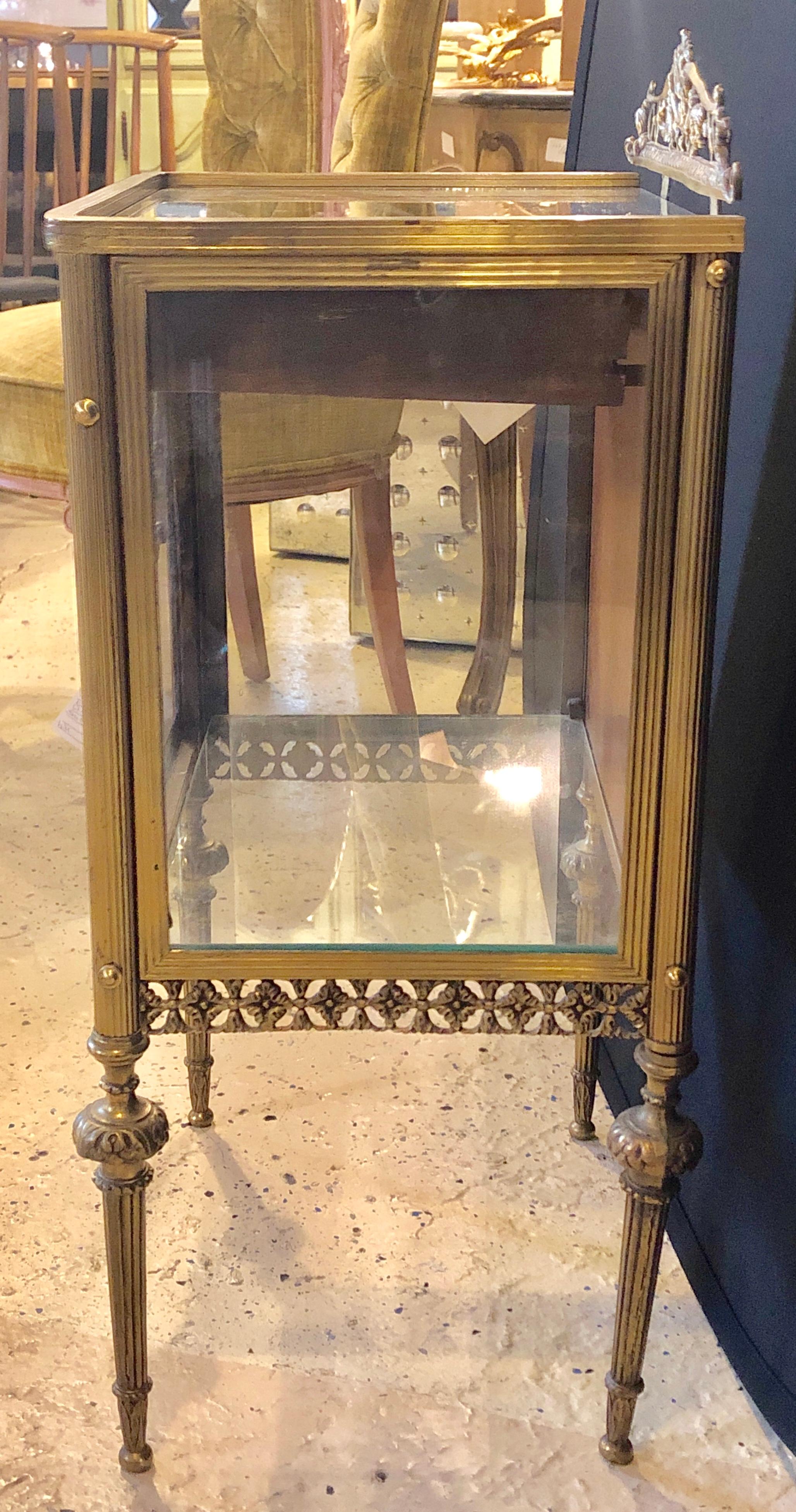 Antique Louis XVI Style Bronze / Glass Vitrine Cabinet or Nightstand 10