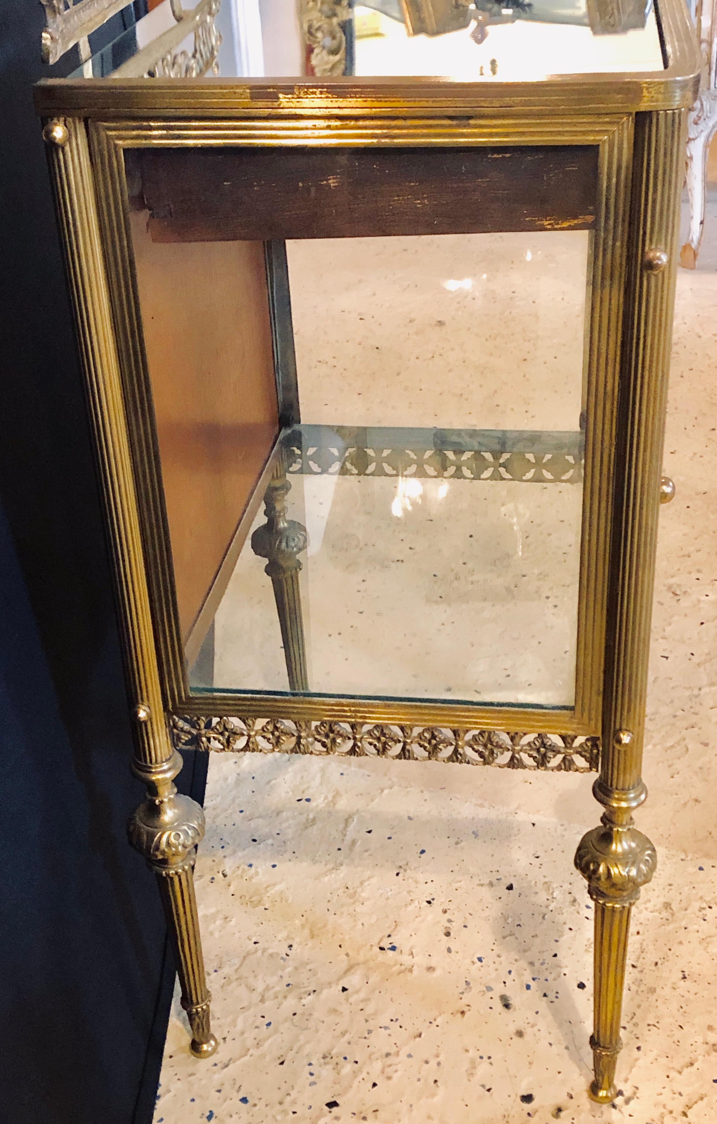 Antique Louis XVI Style Bronze / Glass Vitrine Cabinet or Nightstand 11