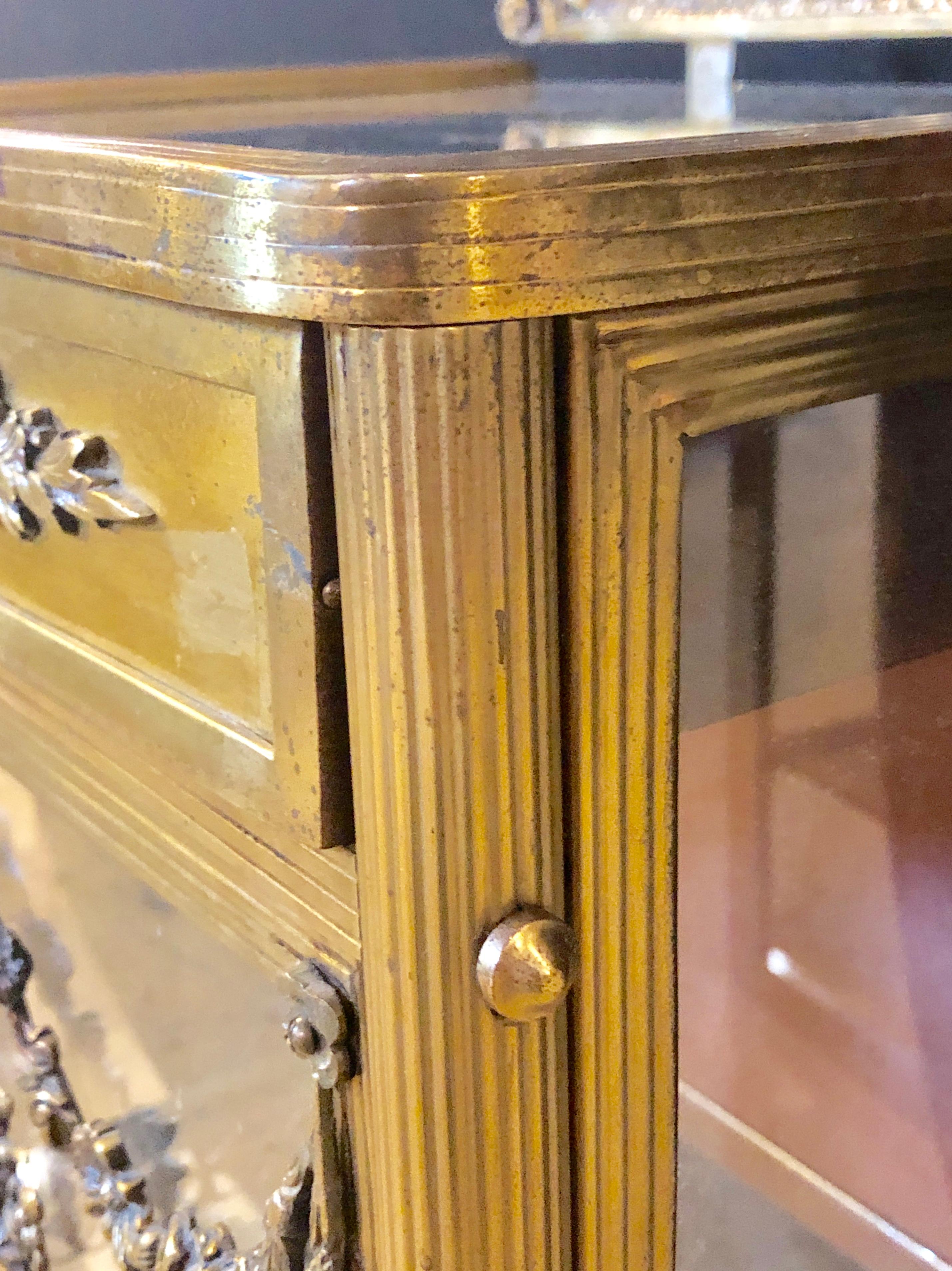Antique Louis XVI Style Bronze / Glass Vitrine Cabinet or Nightstand 13