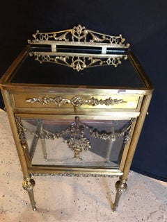Antique Louis XVI Style Bronze / Glass Vitrine Cabinet or Nightstand