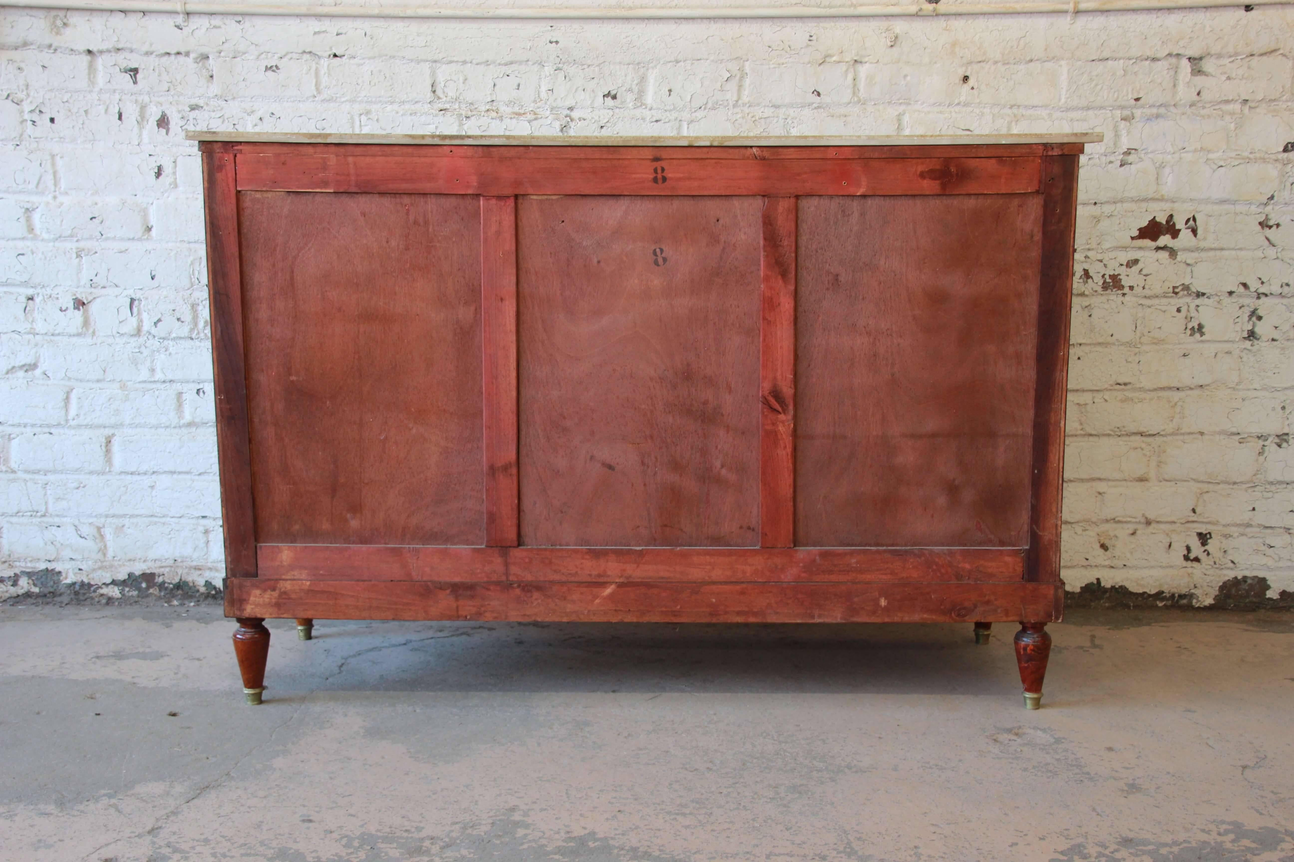 Antique Louis XVI Style Burl Wood Marble-Top Sideboard Credenza 4