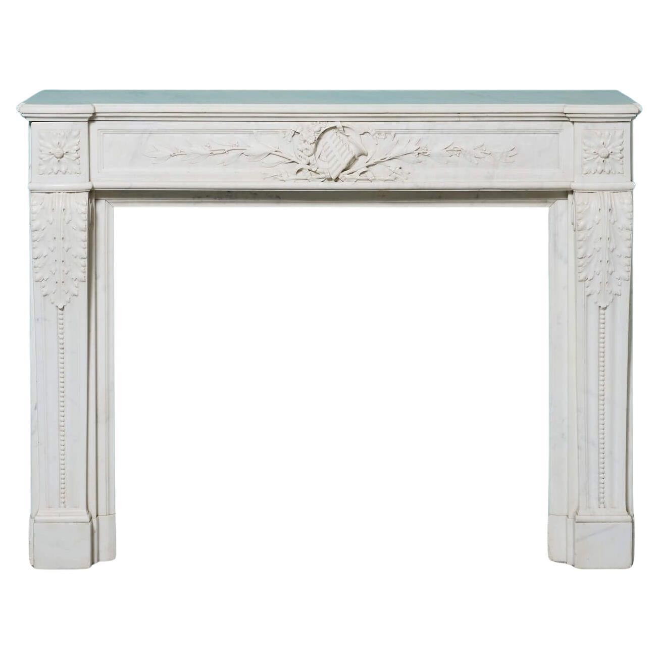Antique Louis XVI Style Carrara Marble Fire Mantel For Sale