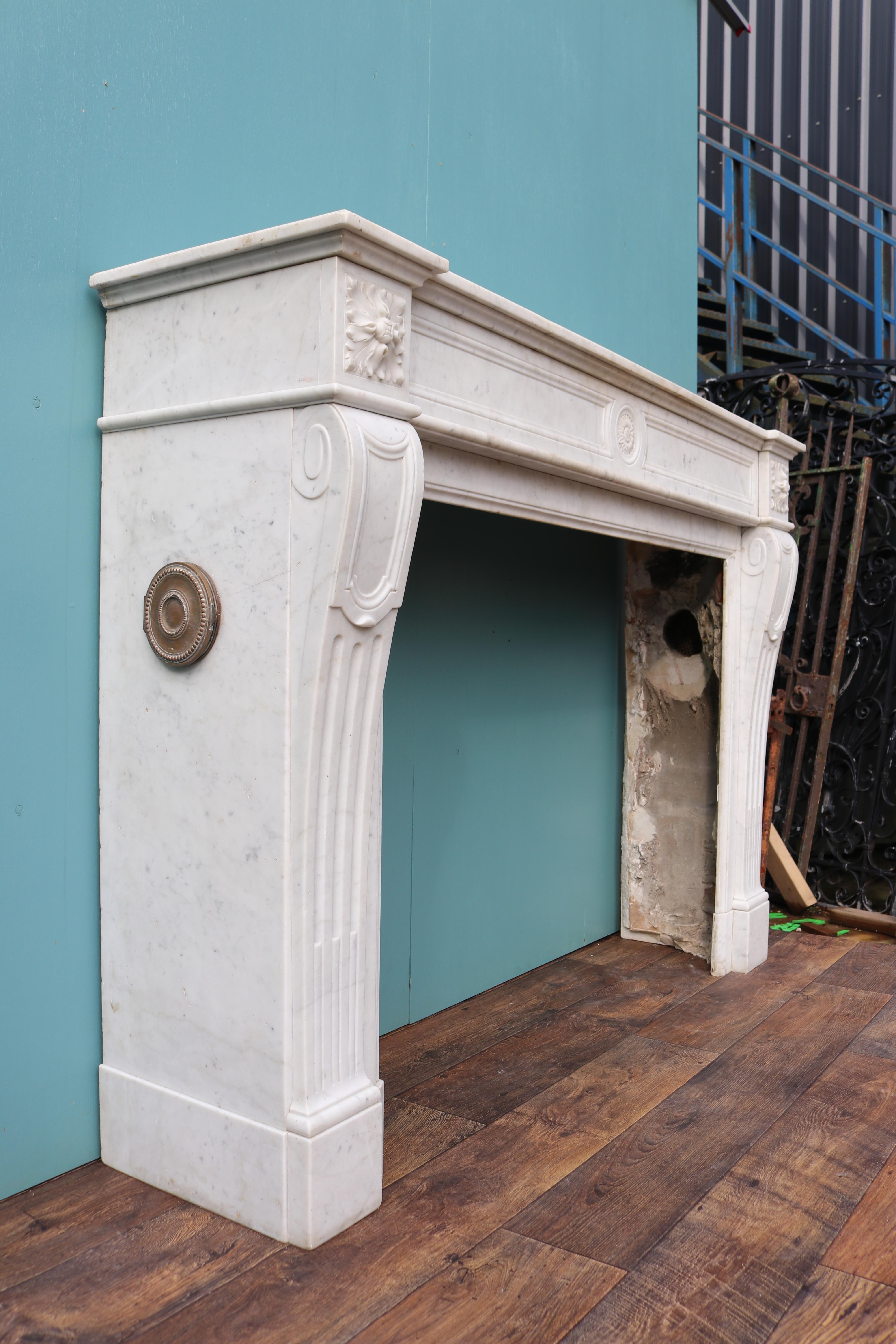 19th Century Antique Louis XVI Style Carrara Marble Mantel