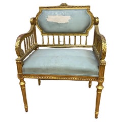 Antique Louis XVI Style Carved Ornate Gold Gilt Armchair for Upholstery