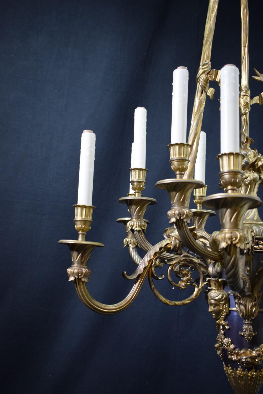 Bronze Antique Louis XVI Style Chandelier For Sale