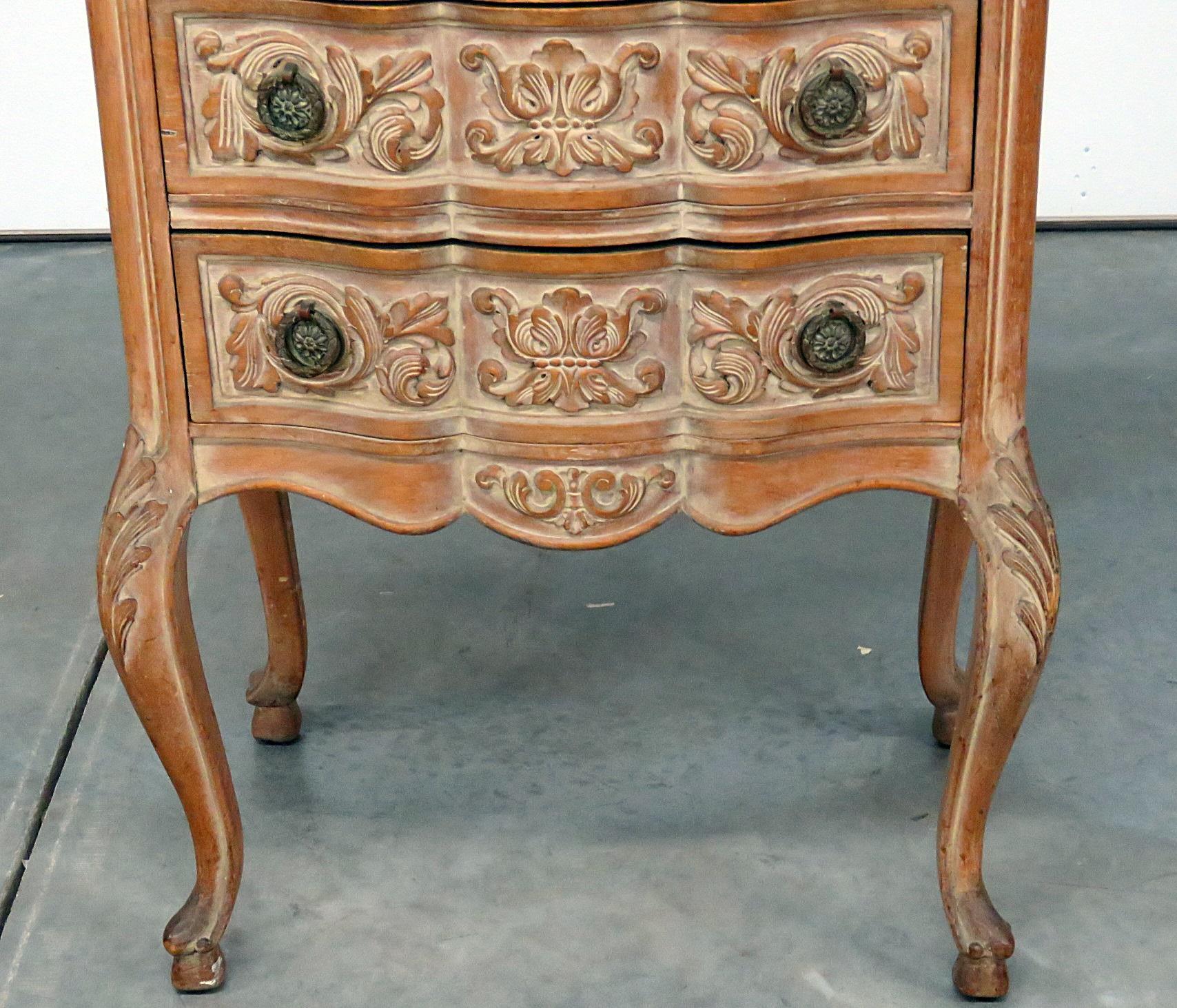 Antique Carved Louis XVI Style Marble Top Night Stand Table In Good Condition In Swedesboro, NJ