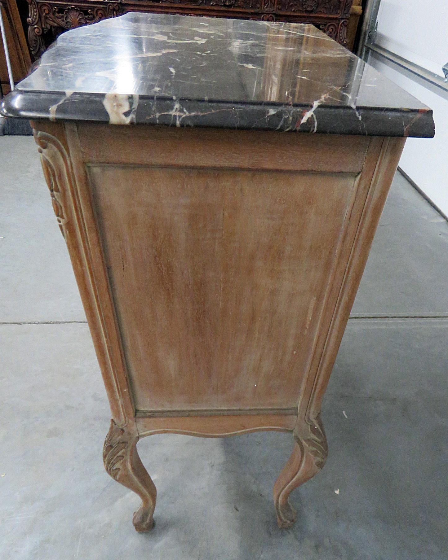 20th Century Antique Carved Louis XVI Style Marble Top Night Stand Table