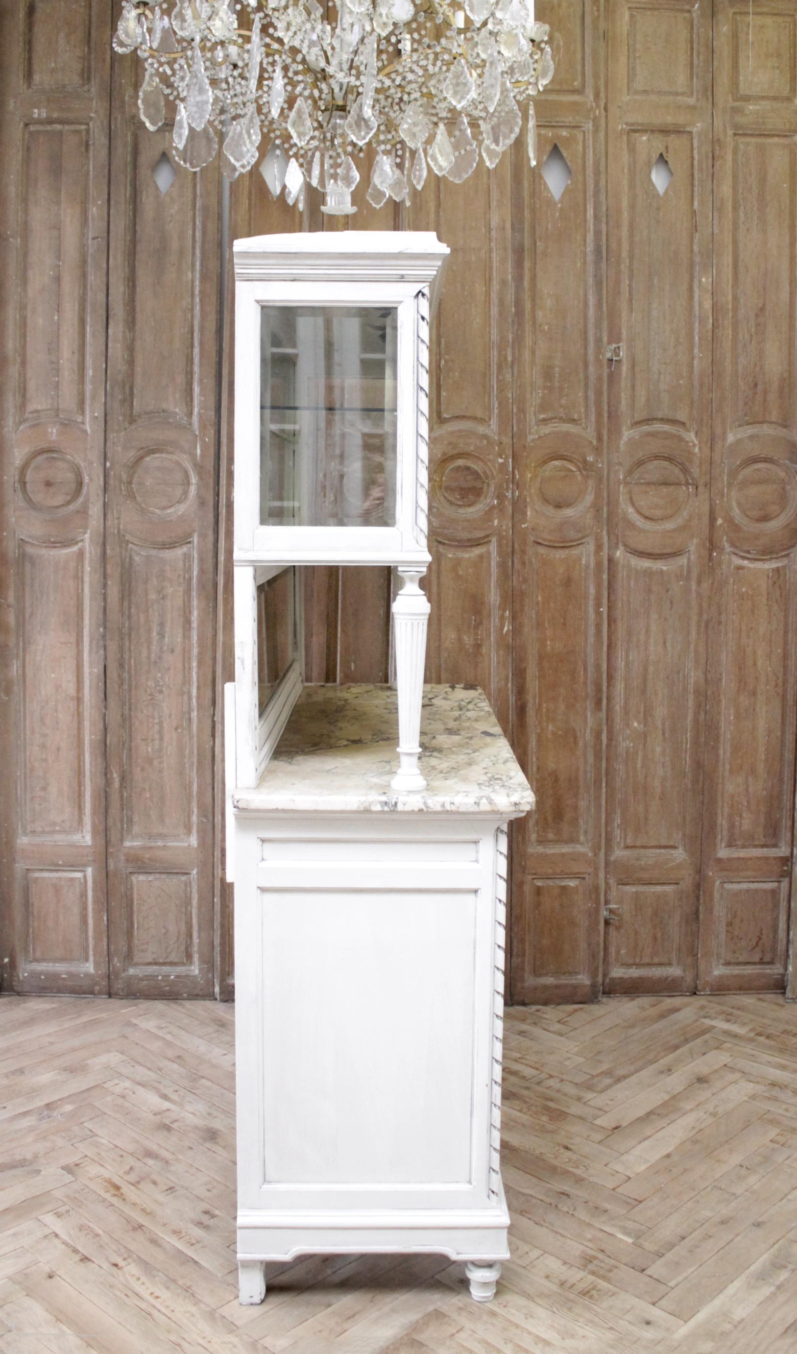 European Antique Louis XVI Style China Cabinet with Marble Top