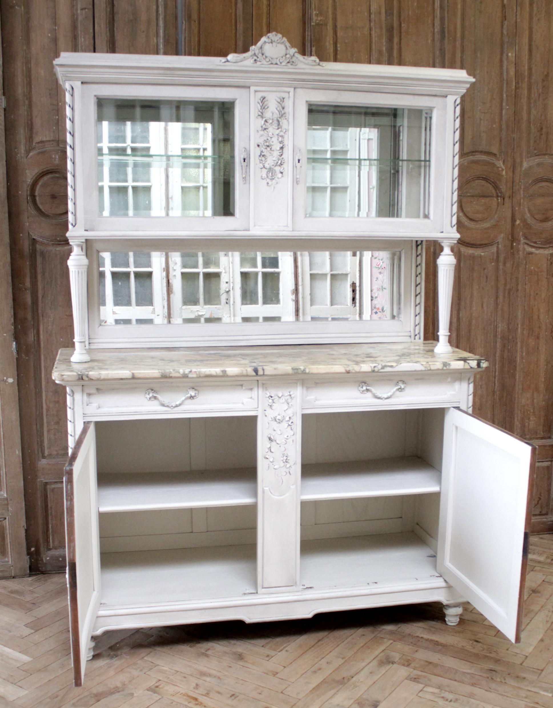 Antique Louis XVI Style China Cabinet with Marble Top In Good Condition In Brea, CA