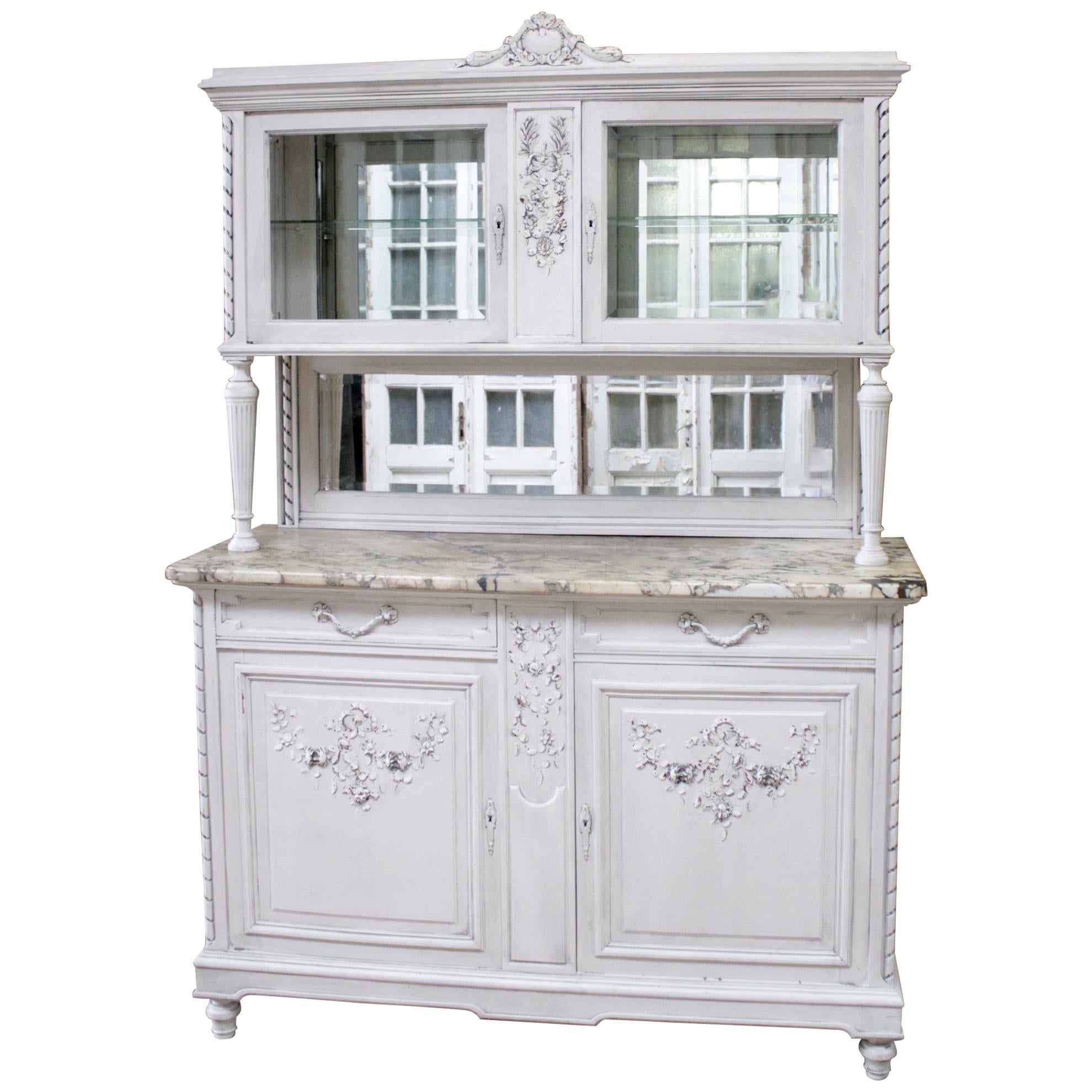Antique Louis XVI Style China Cabinet with Marble Top