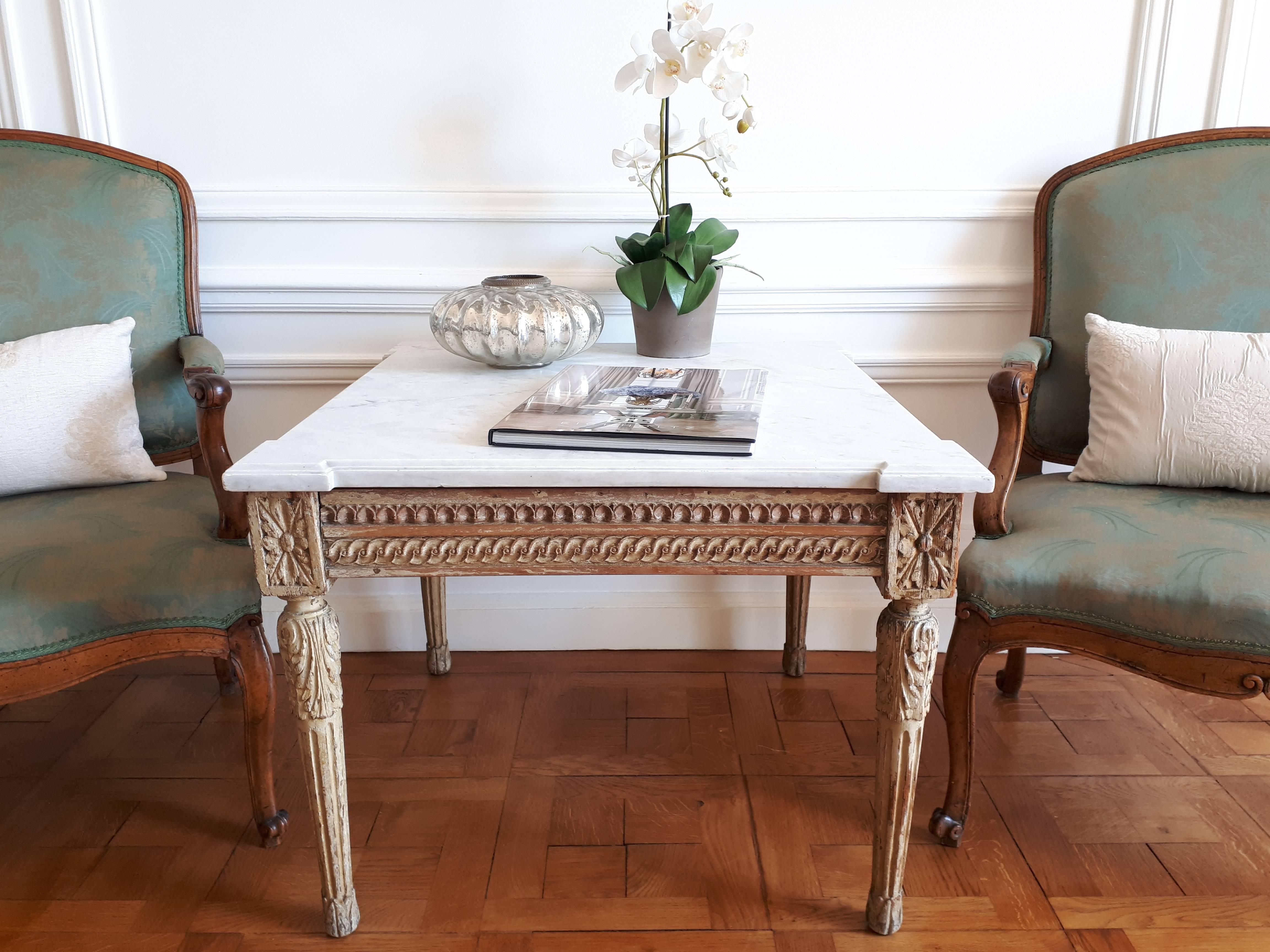 Antique Louis XVI Style Coffee Table Marble Top 9