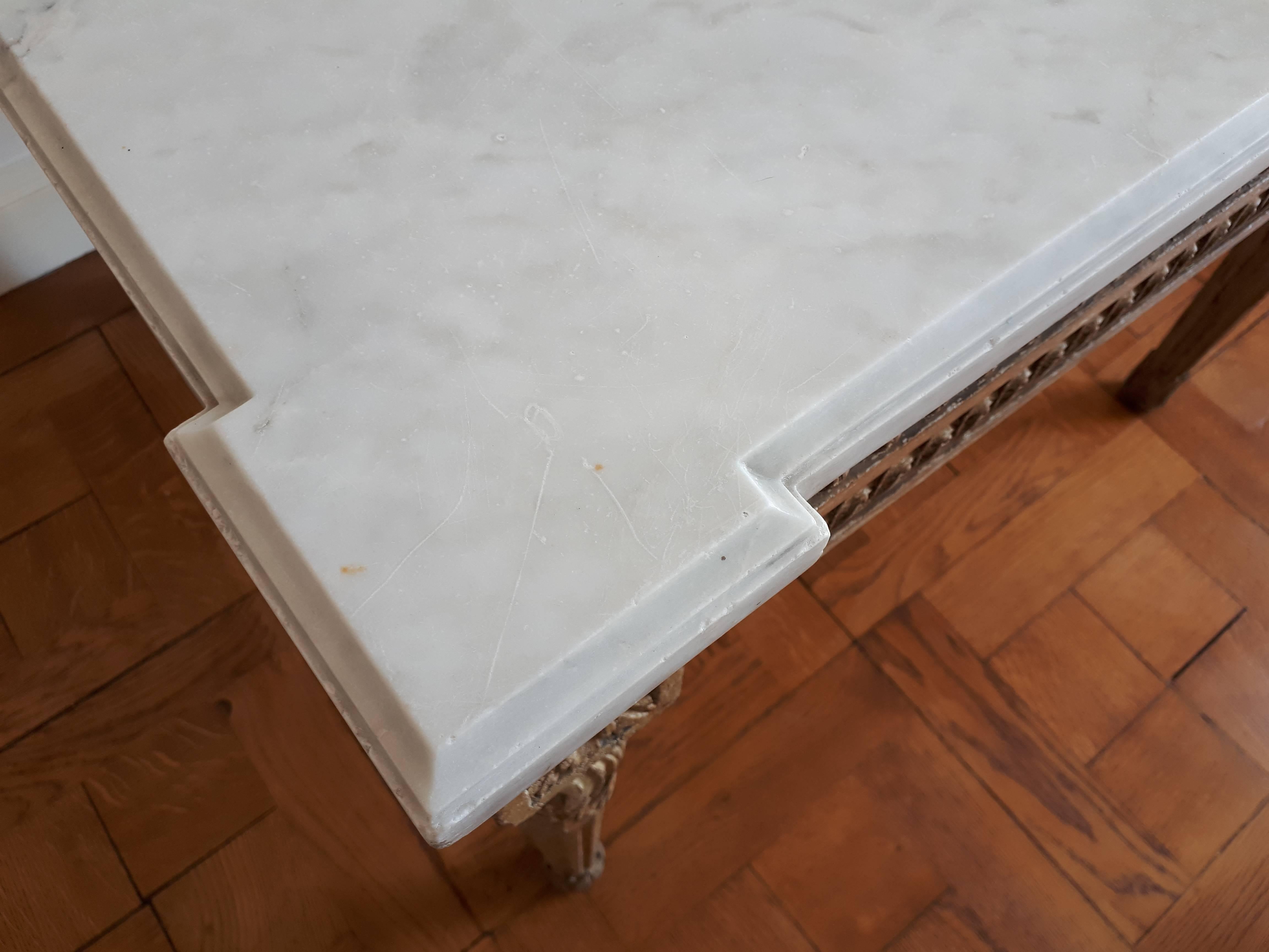 Antique Louis XVI Style Coffee Table Marble Top In Good Condition In Senonches, Centre-Val de Loire