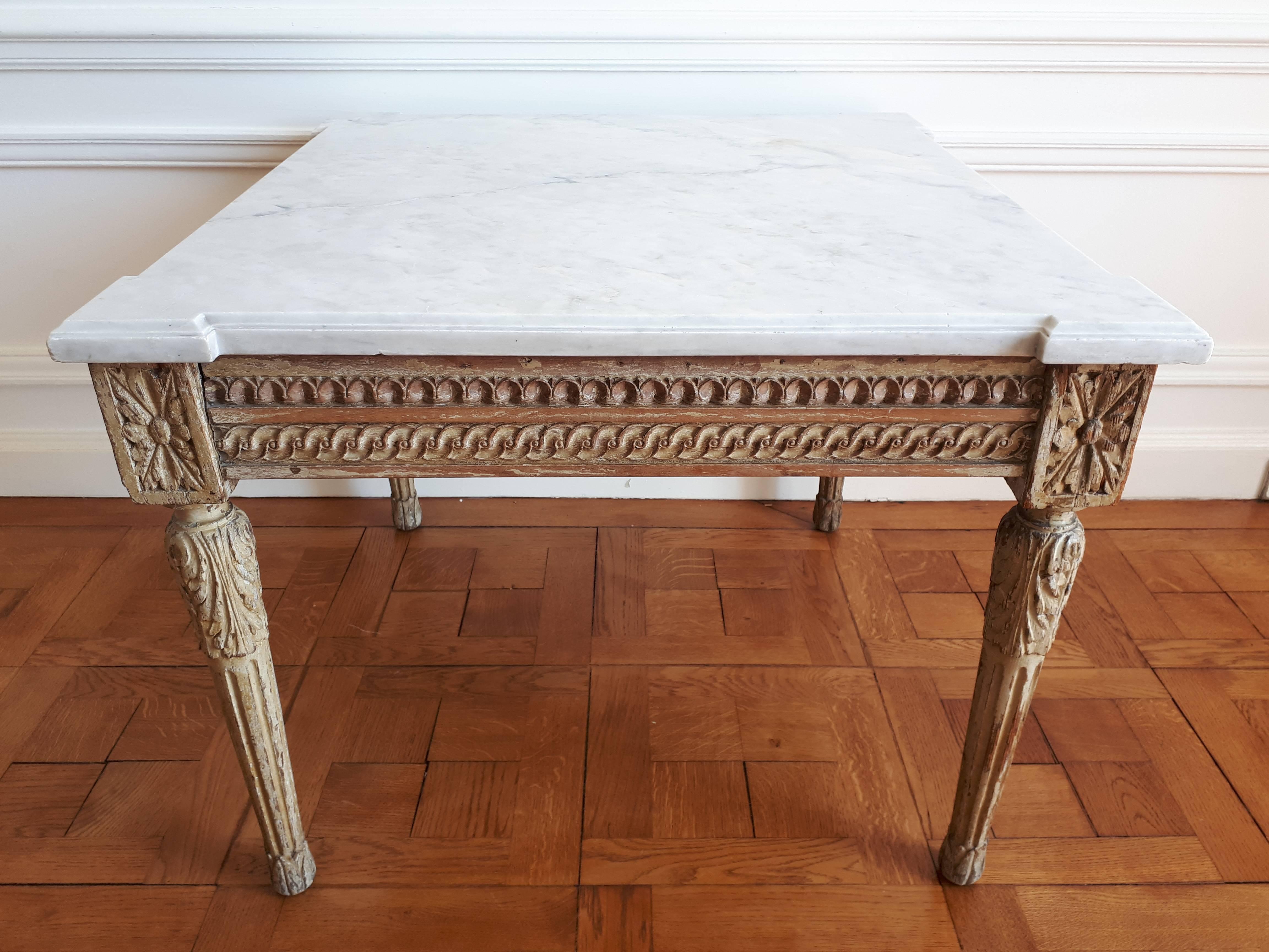 18th Century Antique Louis XVI Style Coffee Table Marble Top