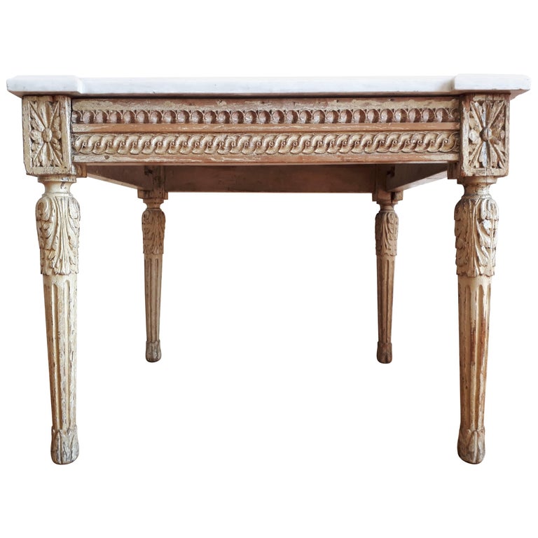 Antique Louis XVI Style Coffee Table Marble Top For Sale