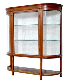 Antique Louis XVI Style English Mahogany Curved China Display Cabinet circa 1890