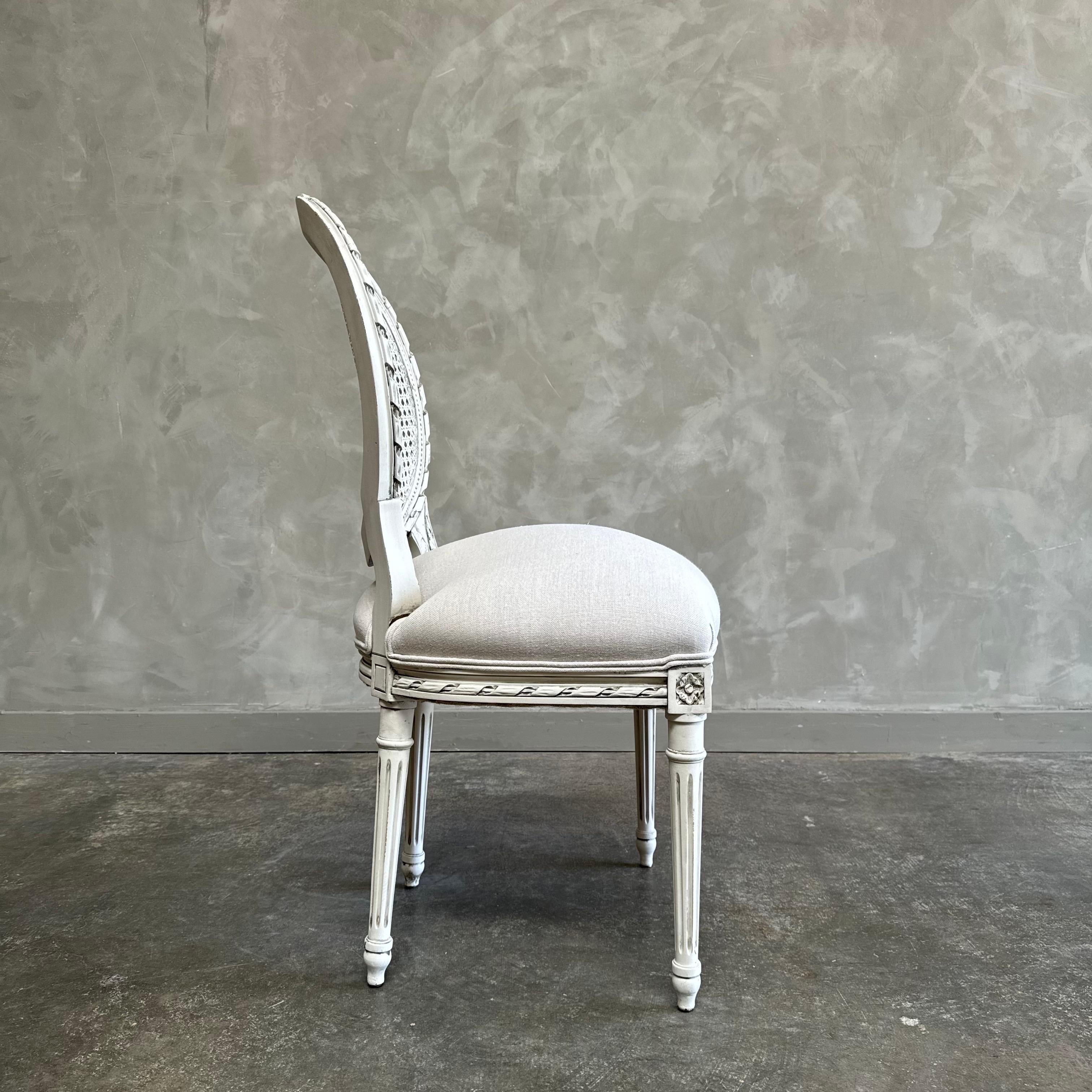 20th Century Antique Louis XVI Style French cane back chair in Oyster White Finish For Sale