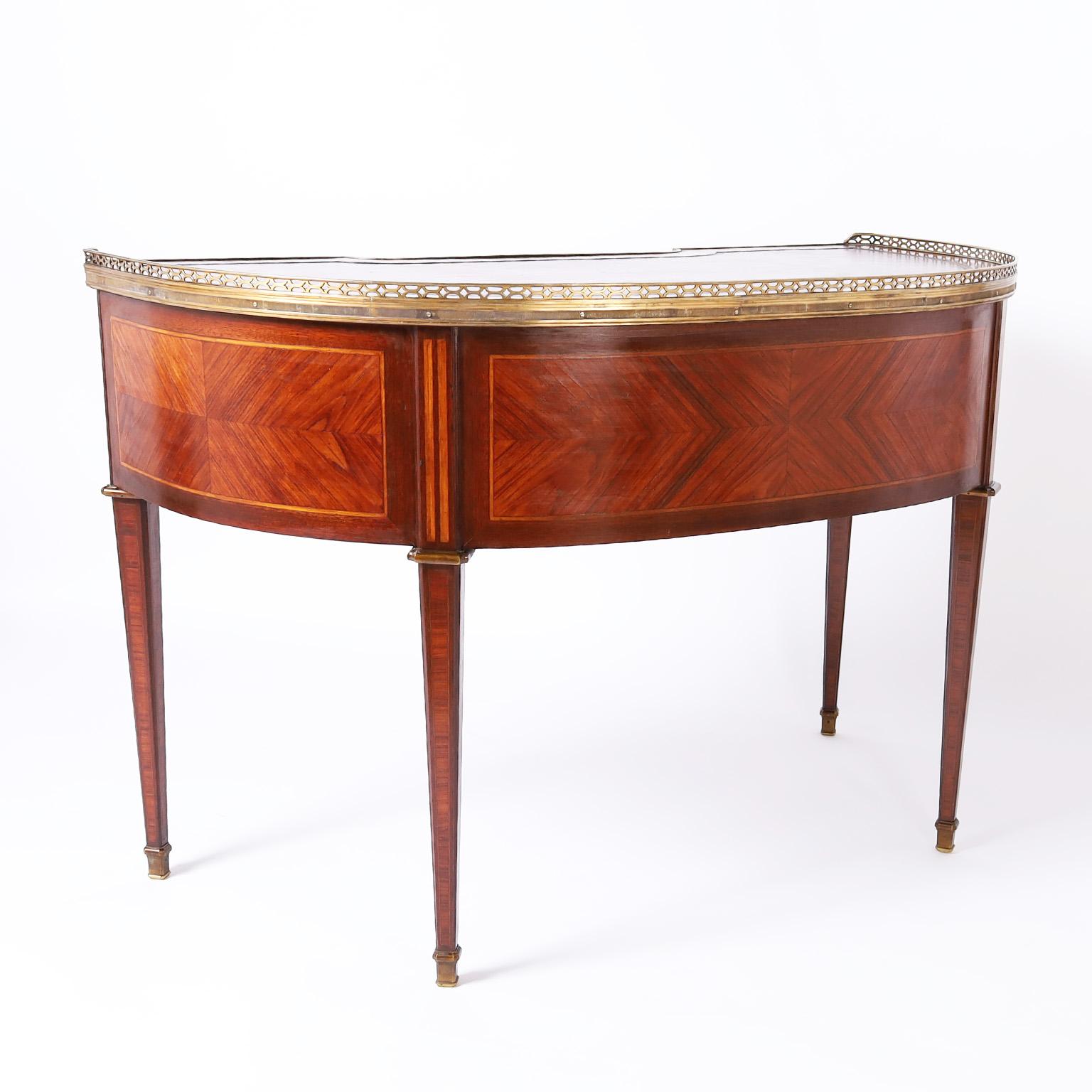 Antique Louis XVI Style French Demi Lune Leather Top Desk In Good Condition For Sale In Palm Beach, FL