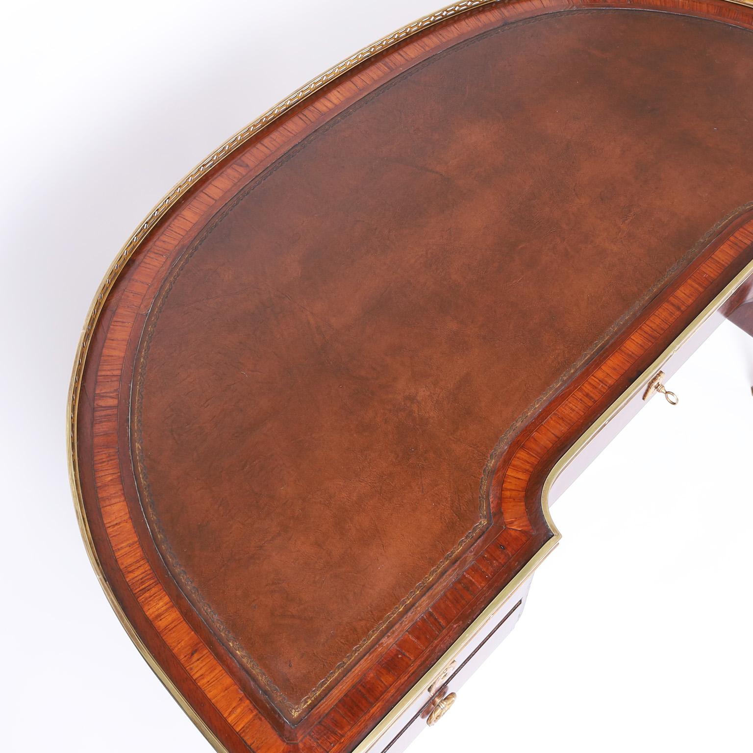 20th Century Antique Louis XVI Style French Demi Lune Leather Top Desk For Sale